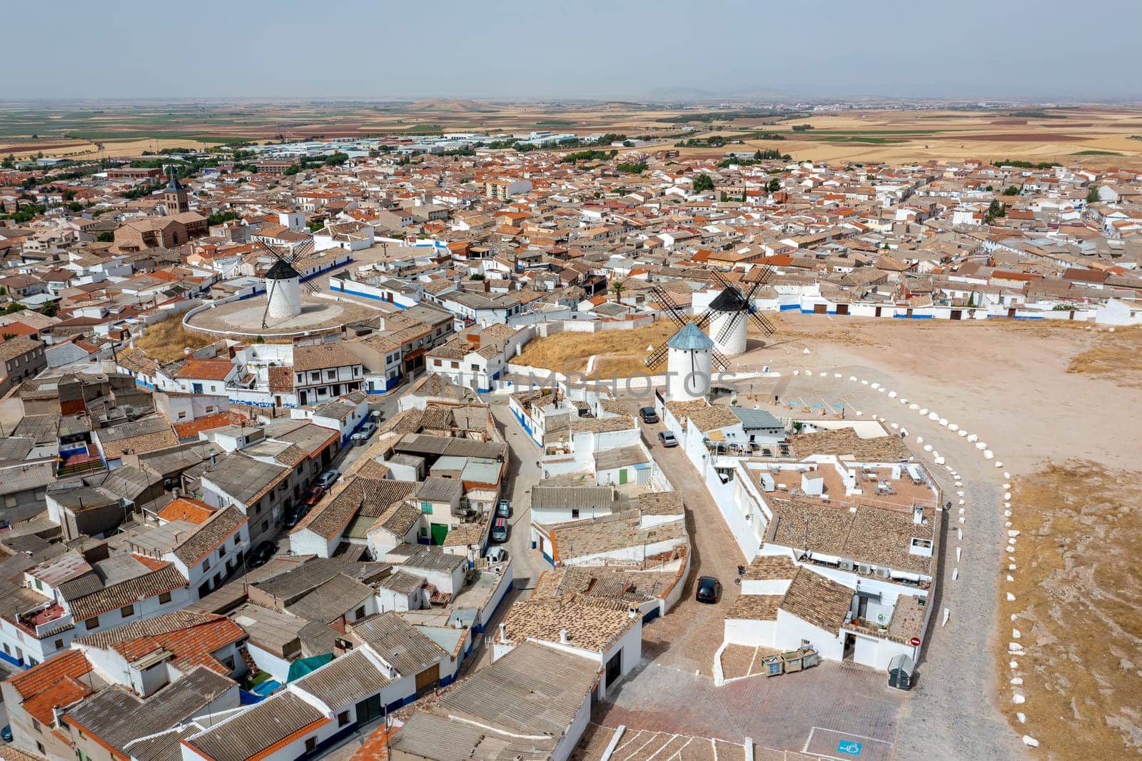 Panoramic view of Campo de Criptana province of Ciudad Real, Castilla la Mancha, Spain