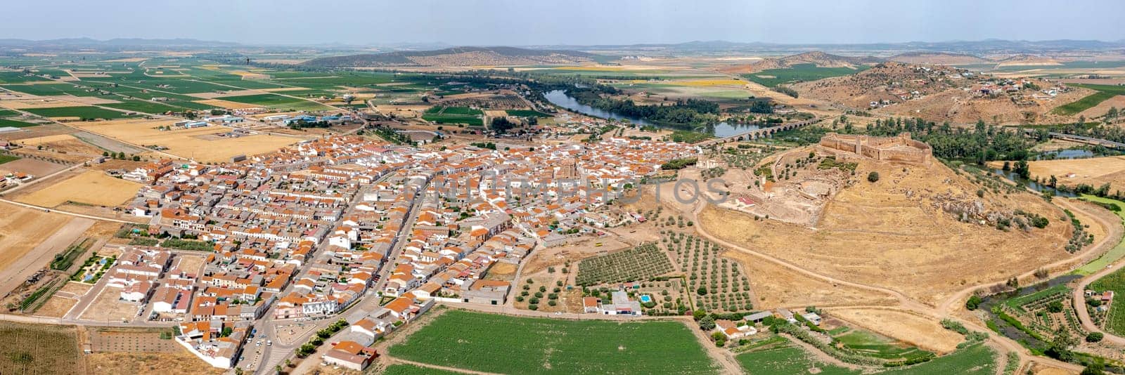 Aerial Panoramic view of Medellin, a Spanish municipality in the province of Badajoz, in the autonomous community of Extremadura. Spain