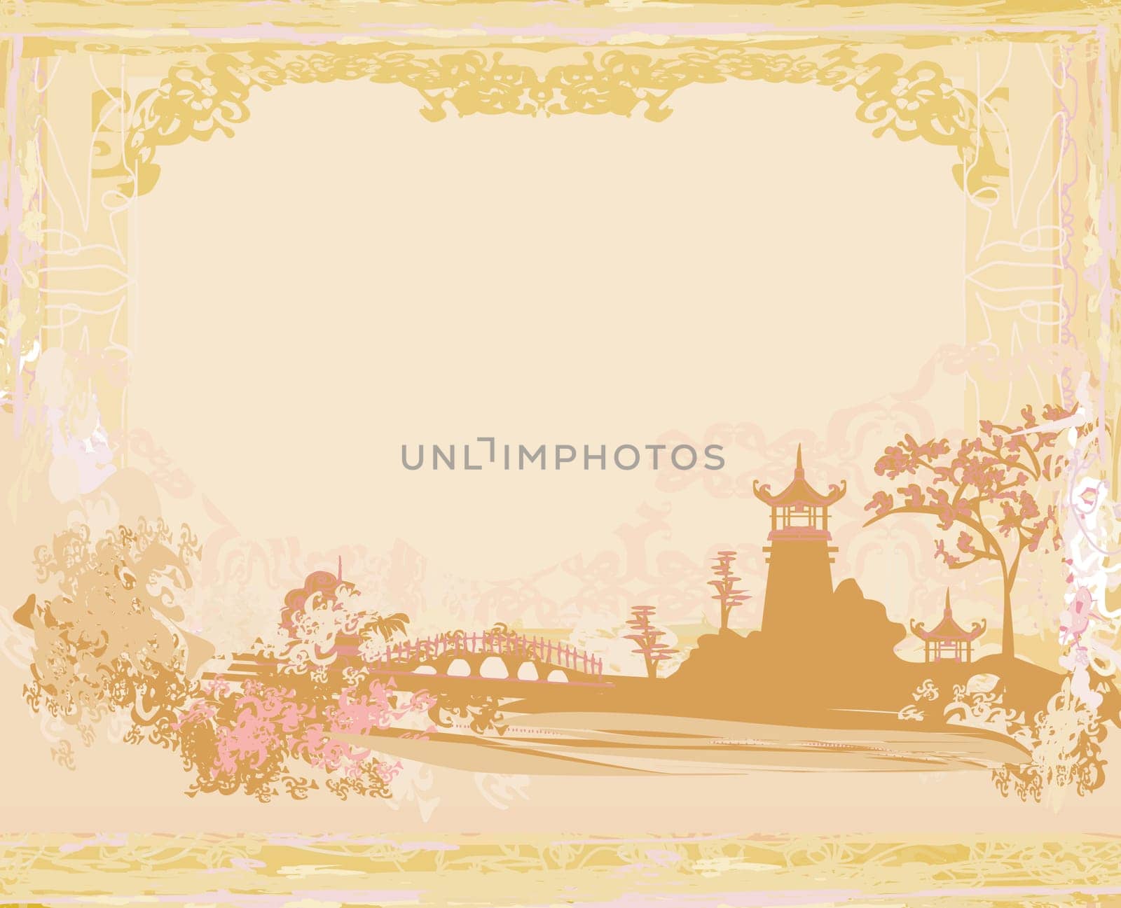 old paper with Asian Landscape