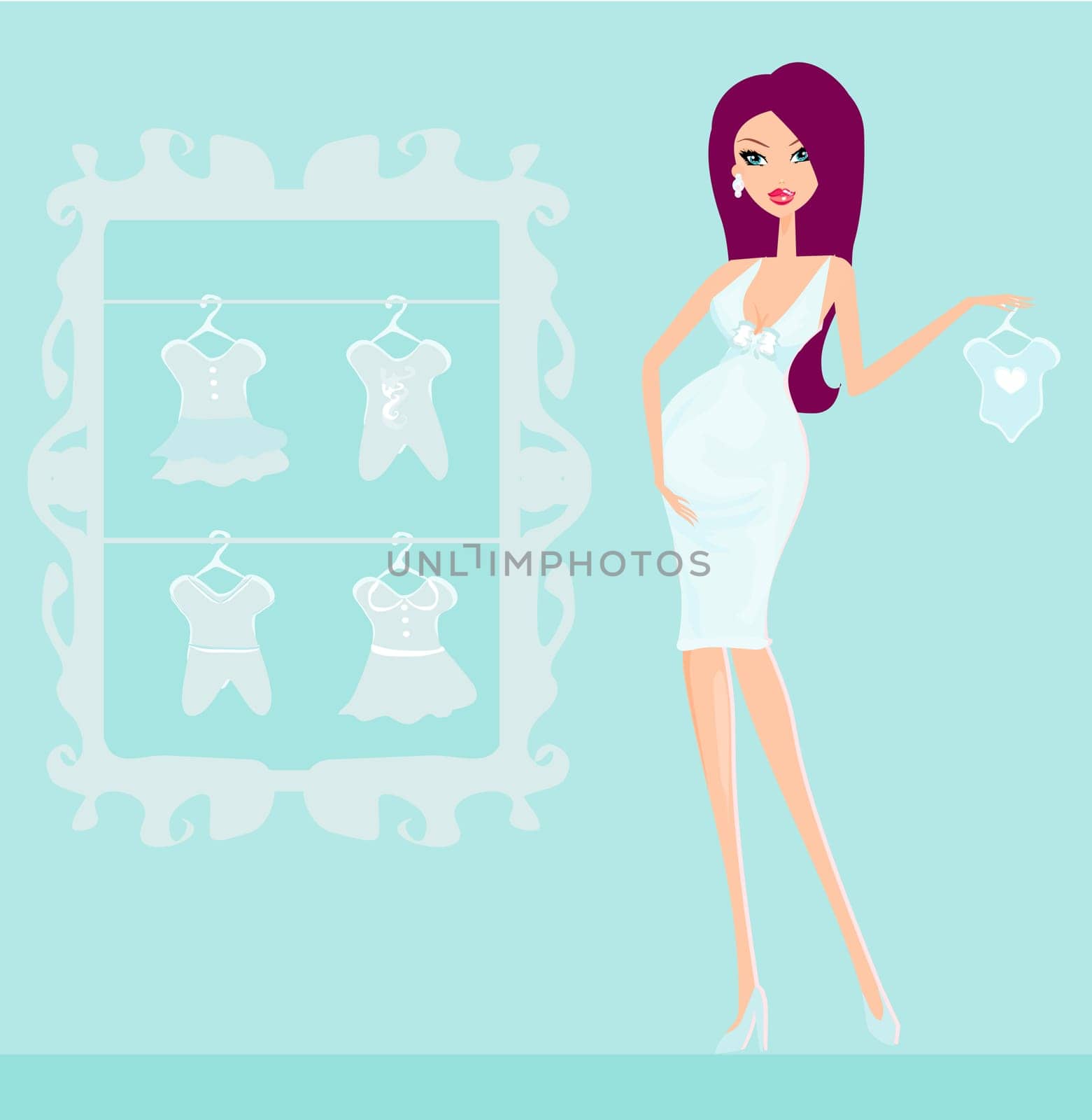Beautiful pregnant woman on shopping for her new baby Vector