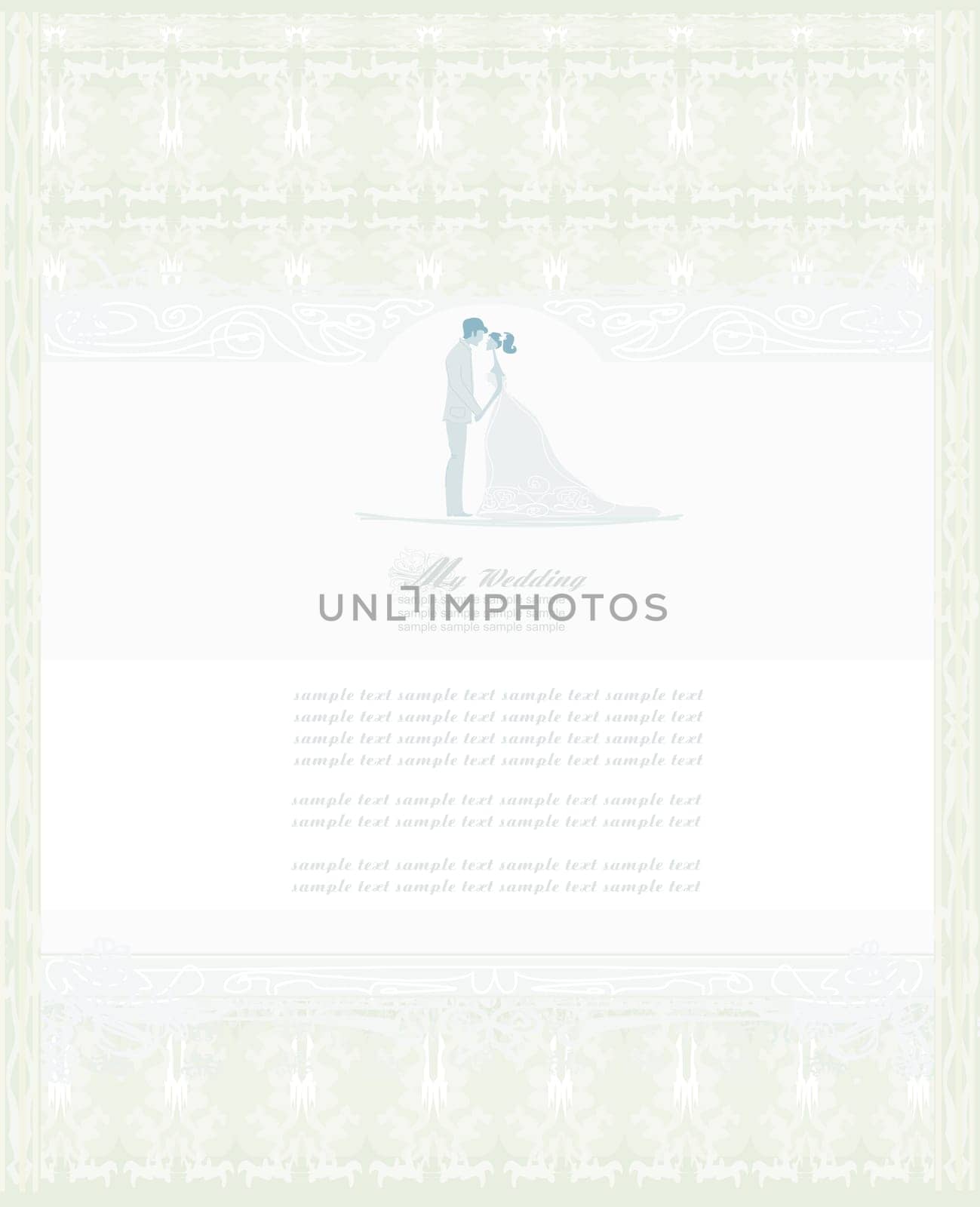 elegant wedding invitation with wedding couple