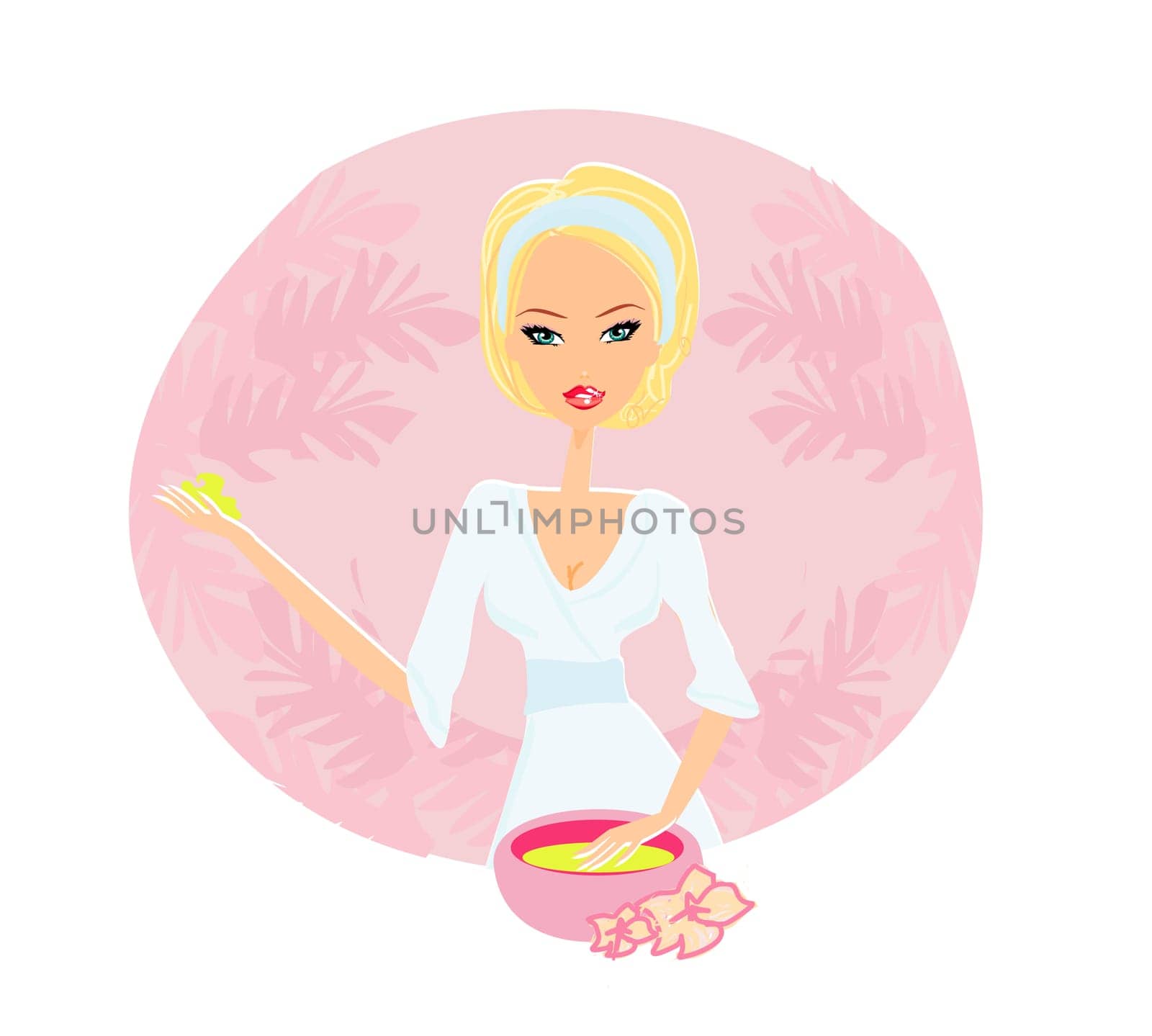 Cute woman applying moisturizer vector illustration
