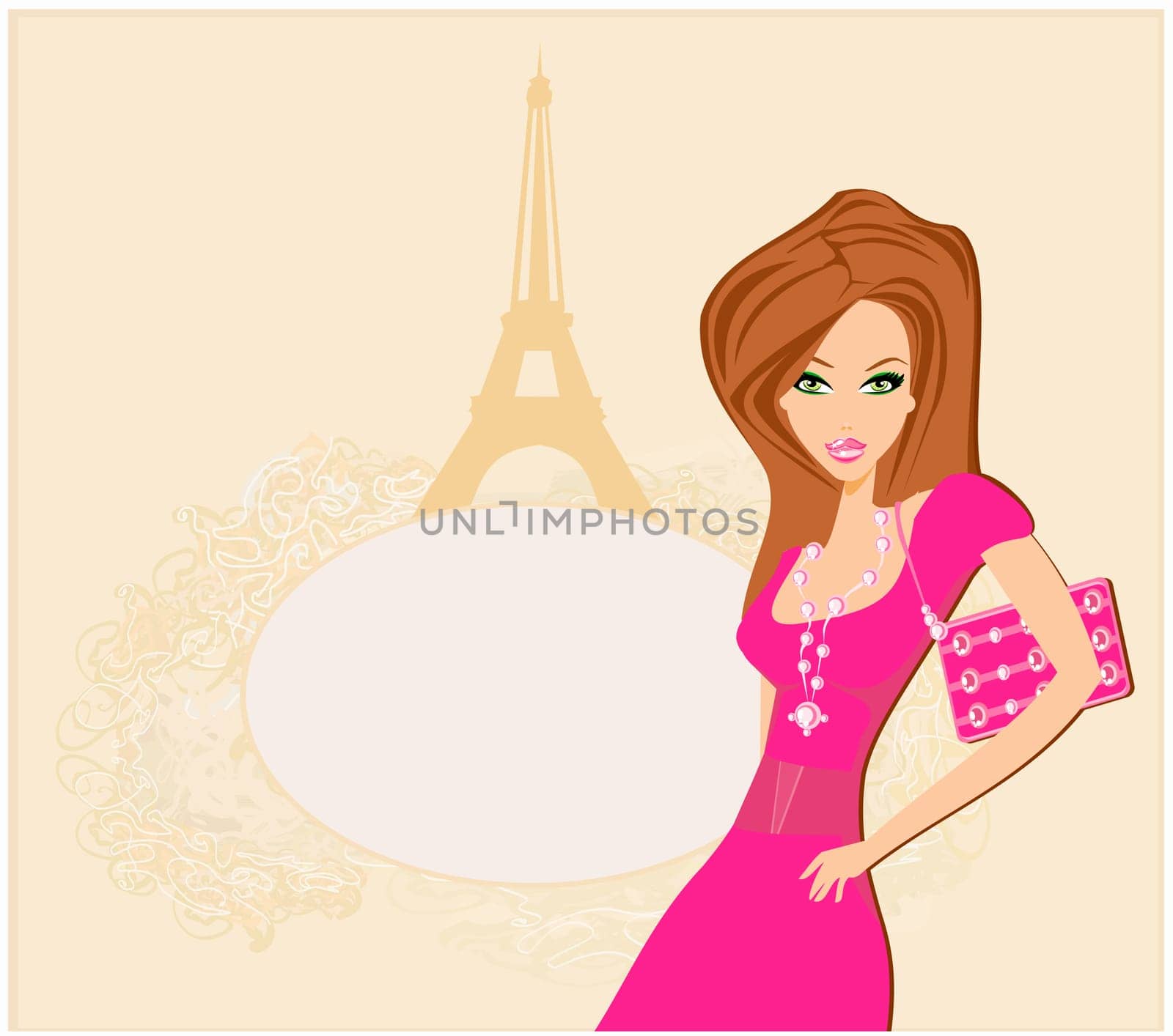 beautiful women Shopping in Paris - vector card