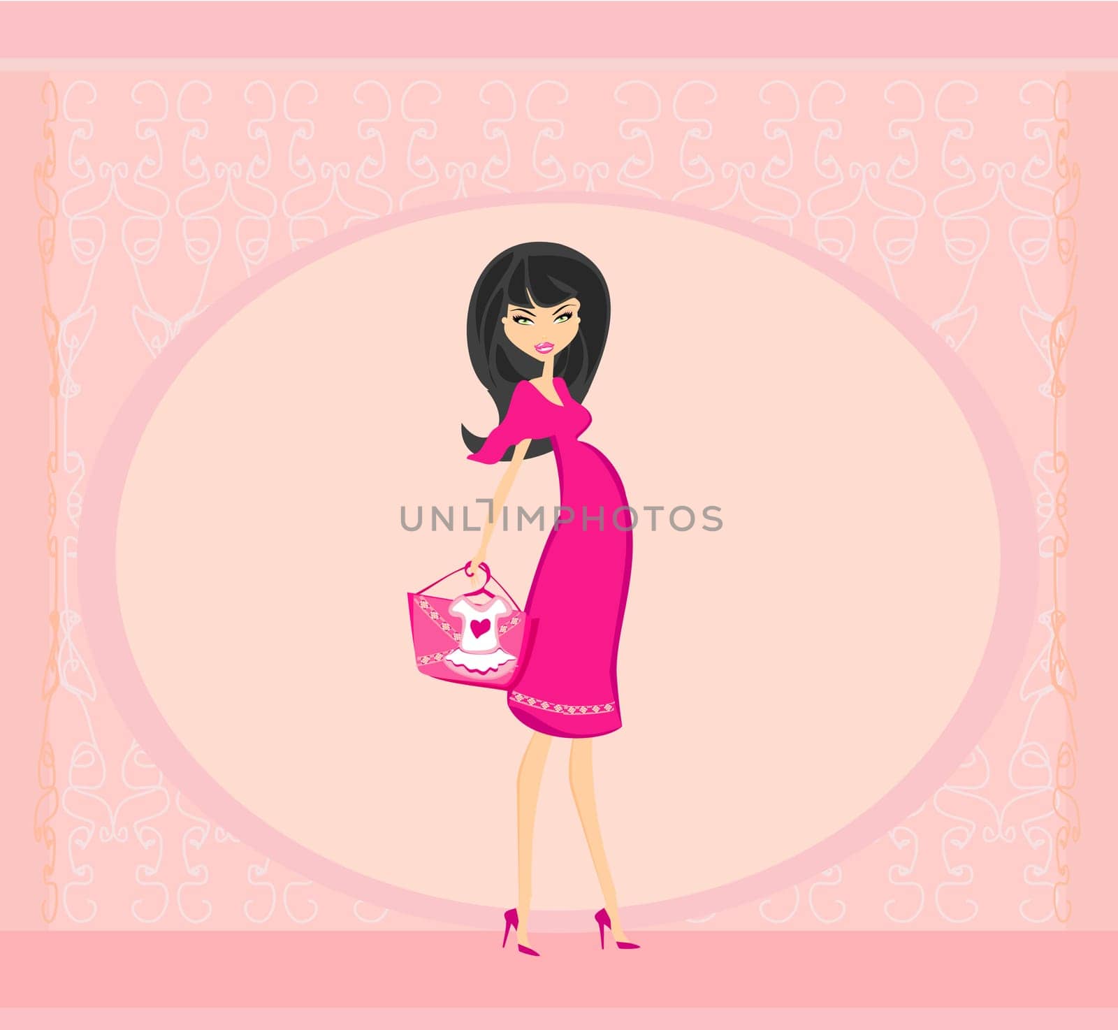 Beautiful pregnant woman on shopping for her new baby Vector