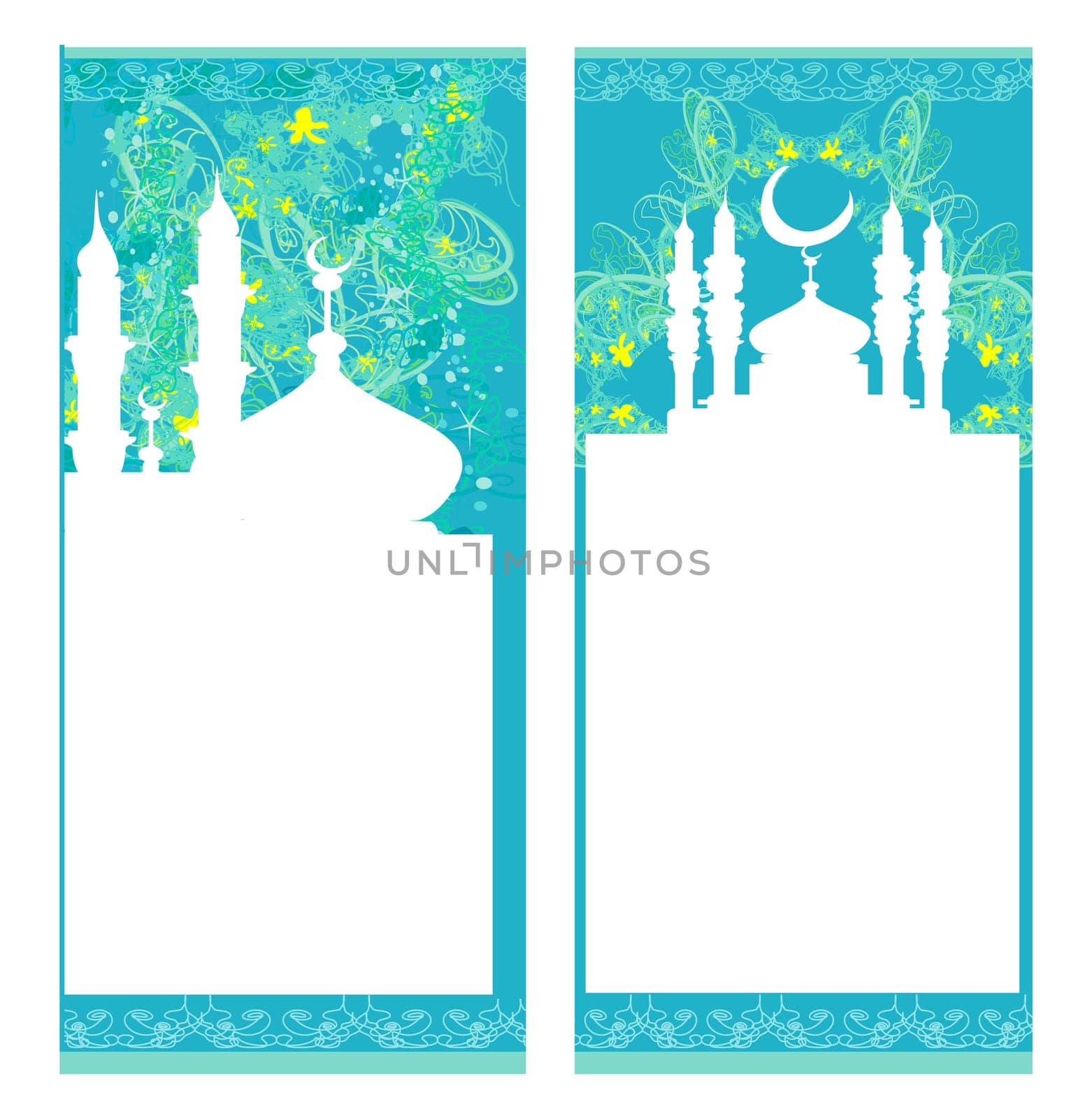 artistic pattern background with moon and mosque set