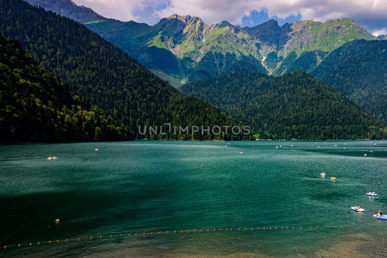 Lake Ritsa in mountains in Abkhazia.