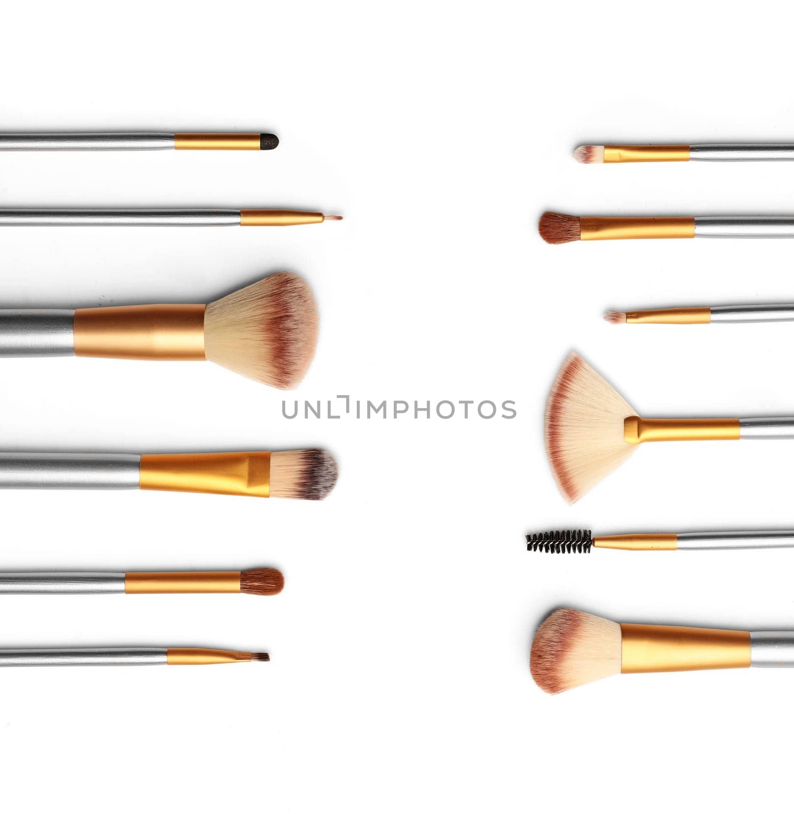Cosmetics. Make up brushes set over white background. With clipping path