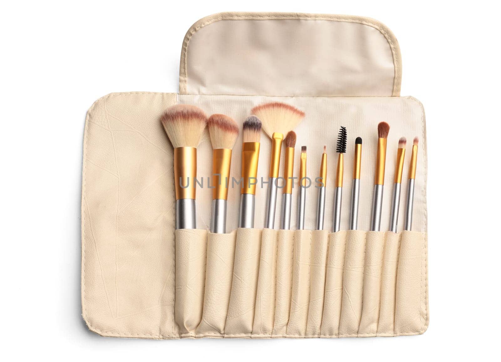 Cosmetics. Make up brushes set over white background. With clipping path