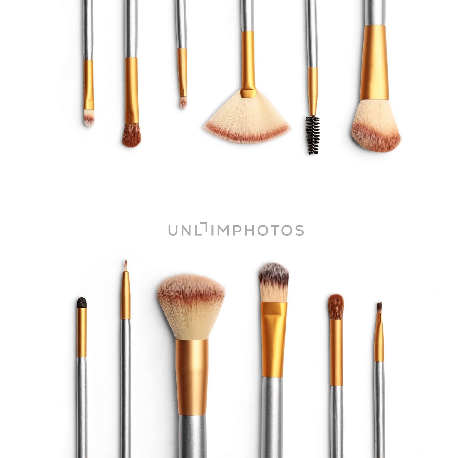 Cosmetics. Make up brushes set over white background. With clipping path