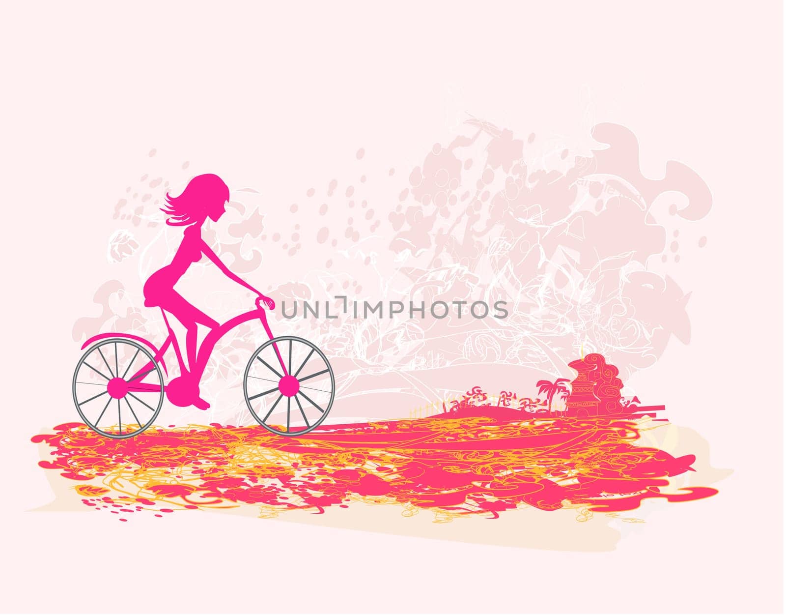 Cycling Grunge Poster with silhouette Girl