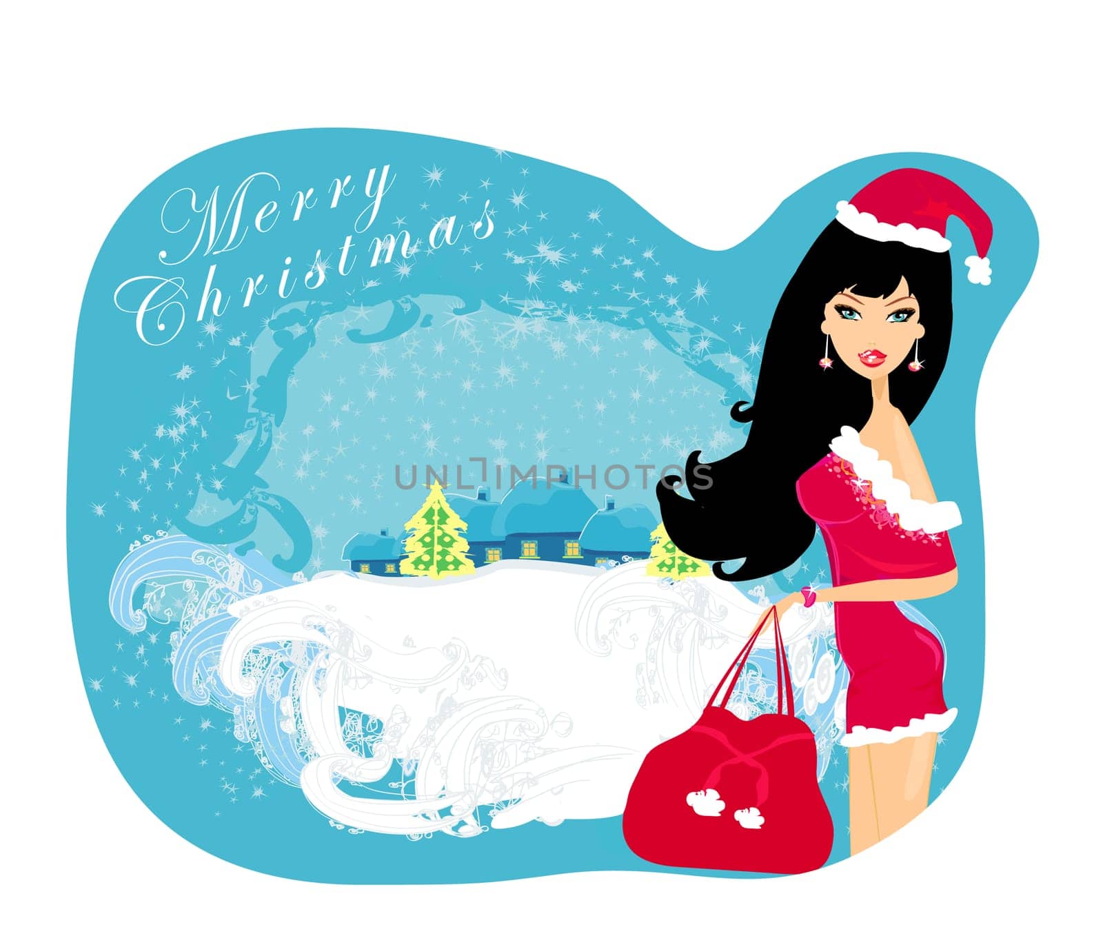winter girl with gift bag