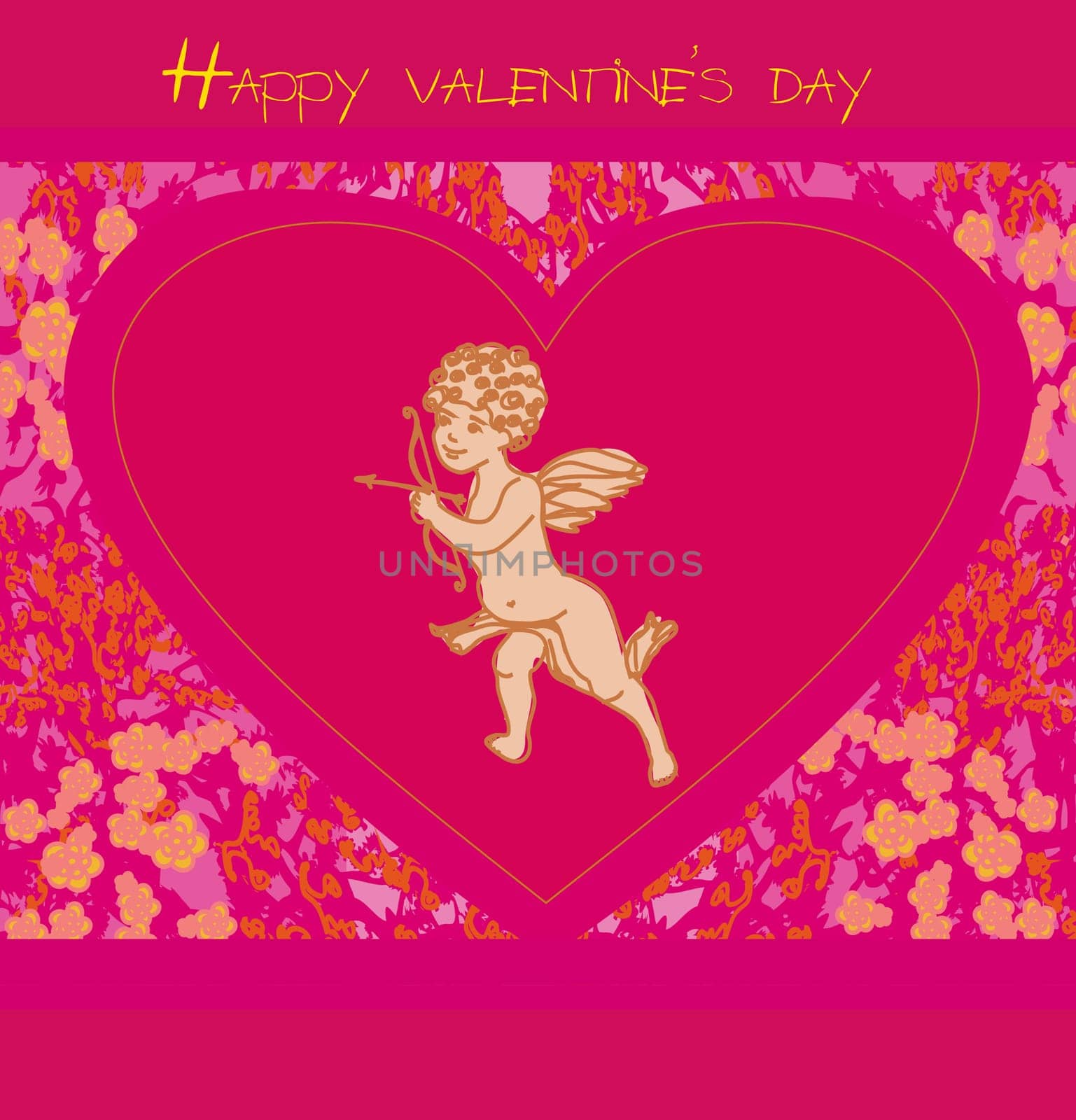 happy valentines day card with cupid