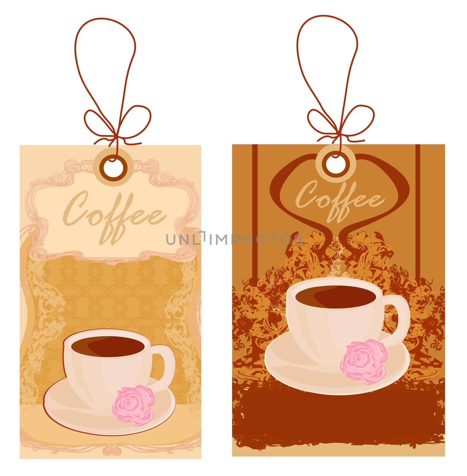Cup of coffee with abstract design elements set