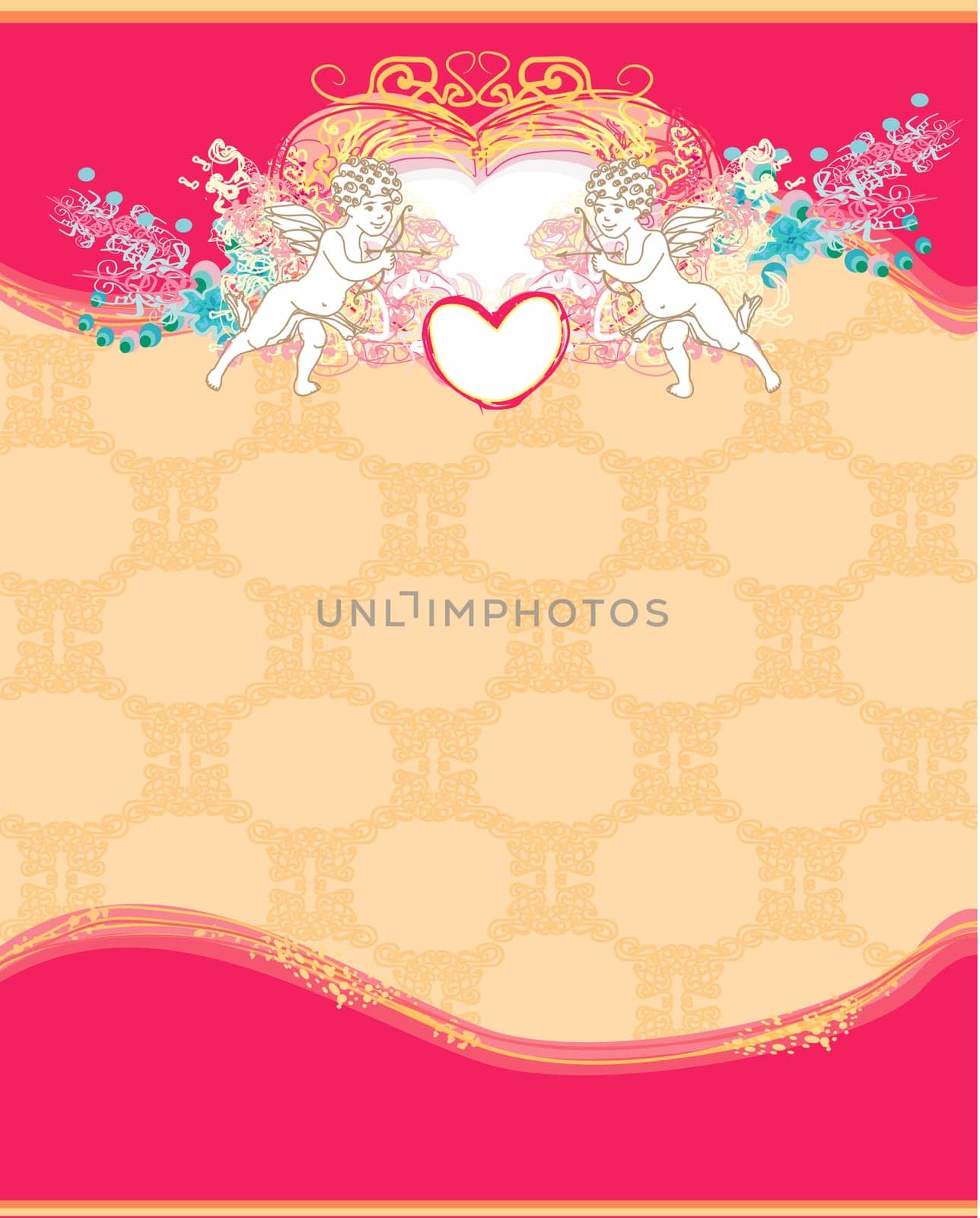 happy valentines day card with cupid