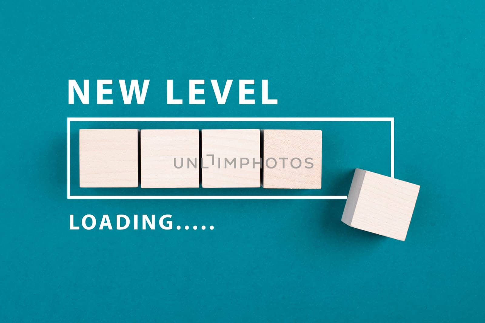 Loading bar with the words new level, education and business concept, progress in a game, step up for a different challenge