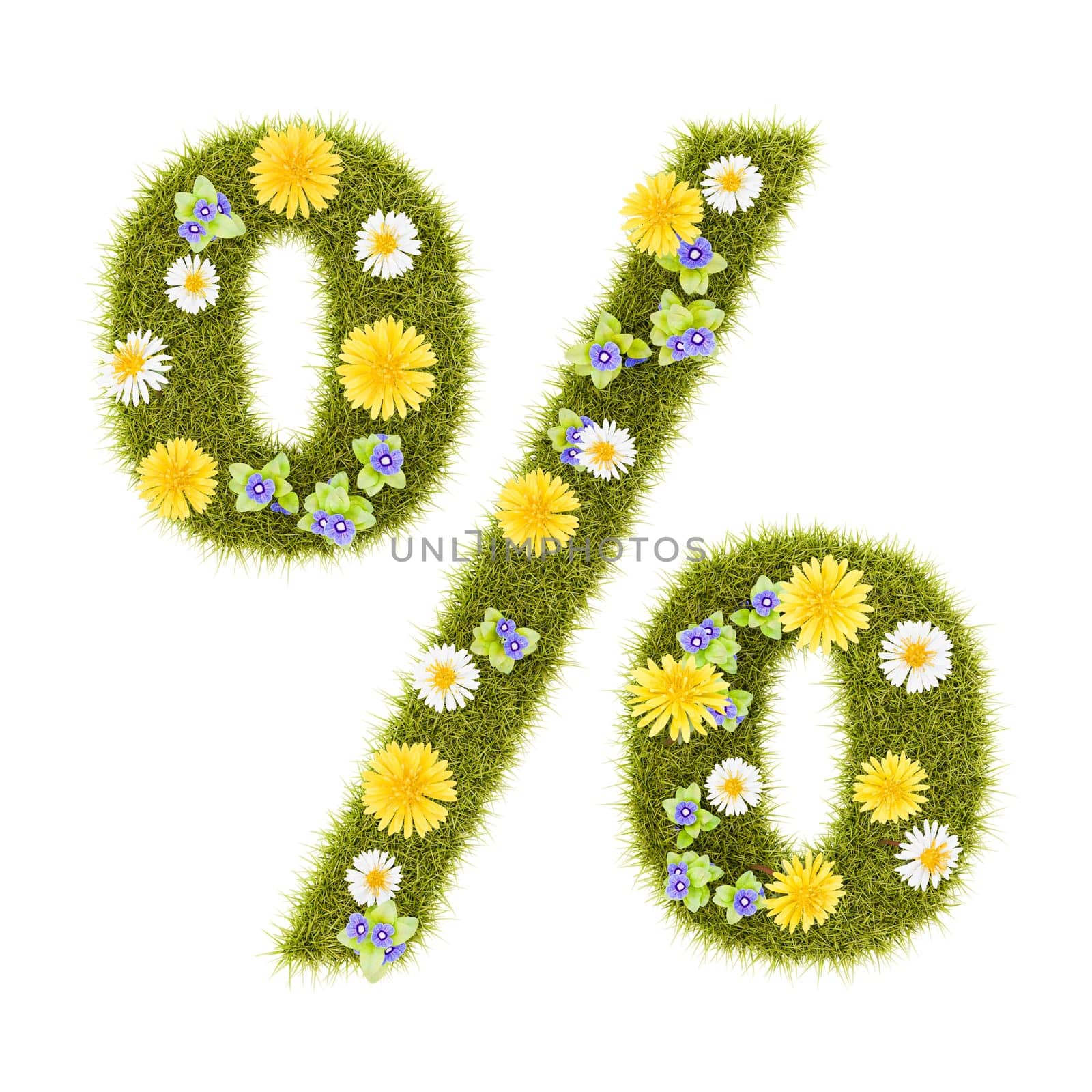 Flowery Grassy Percent Sign Symbol Shape Isolated on White Background 3D Illustration