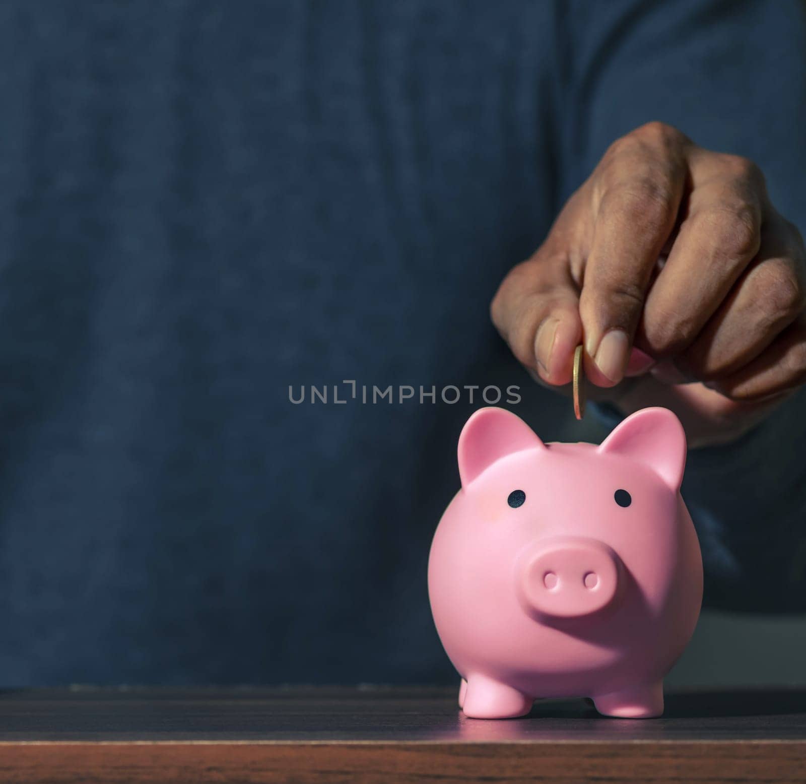 Save money and account banking for finance concept, Piggy bank with coin on blurred background, Save Monney for Investors Using Internet to Trade Stocks or Trade Fund