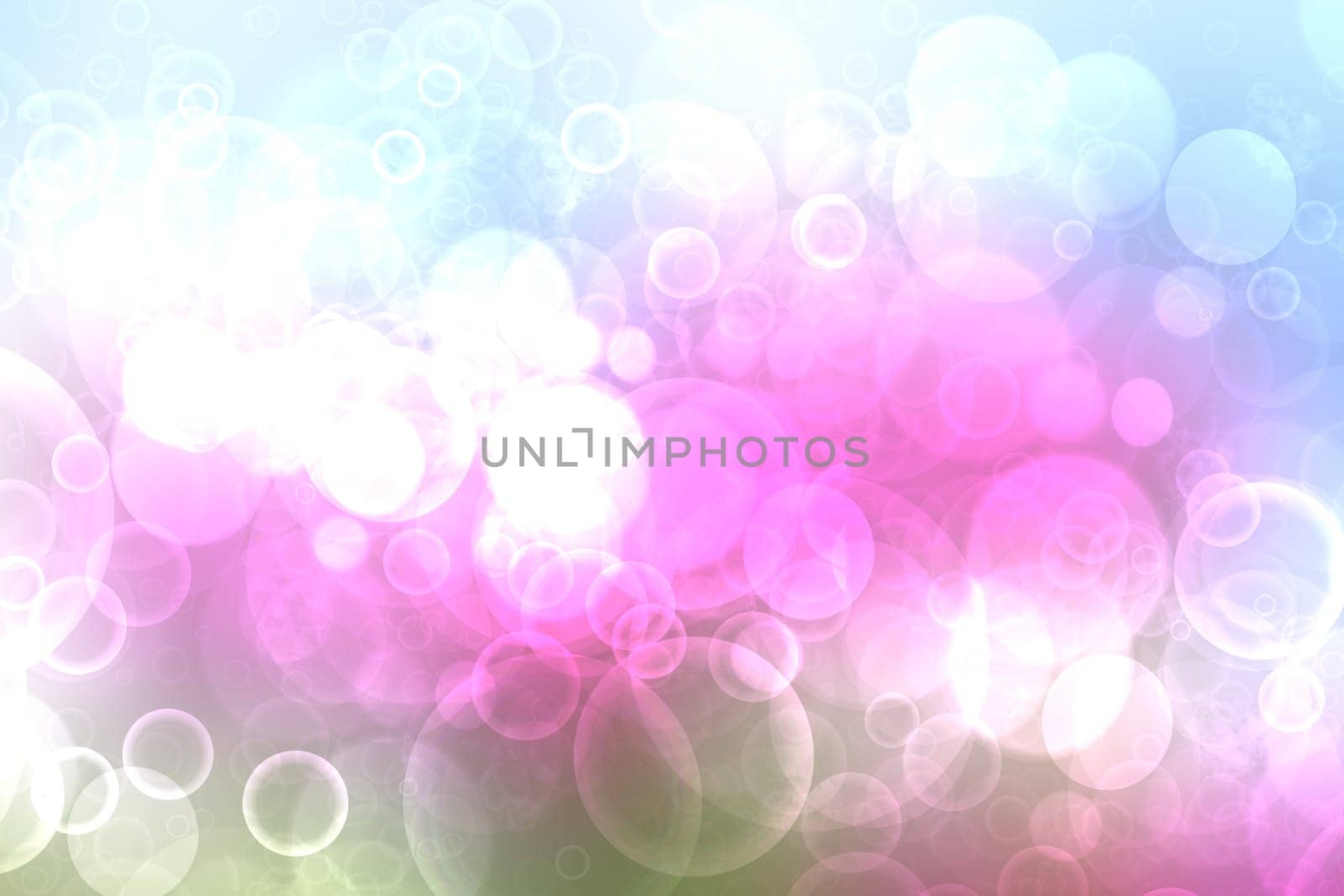 Abstract blurred fresh vivid spring summer light delicate pastel blue pink white bokeh background texture with bright circular soft color lights. Beautiful backdrop illustration.