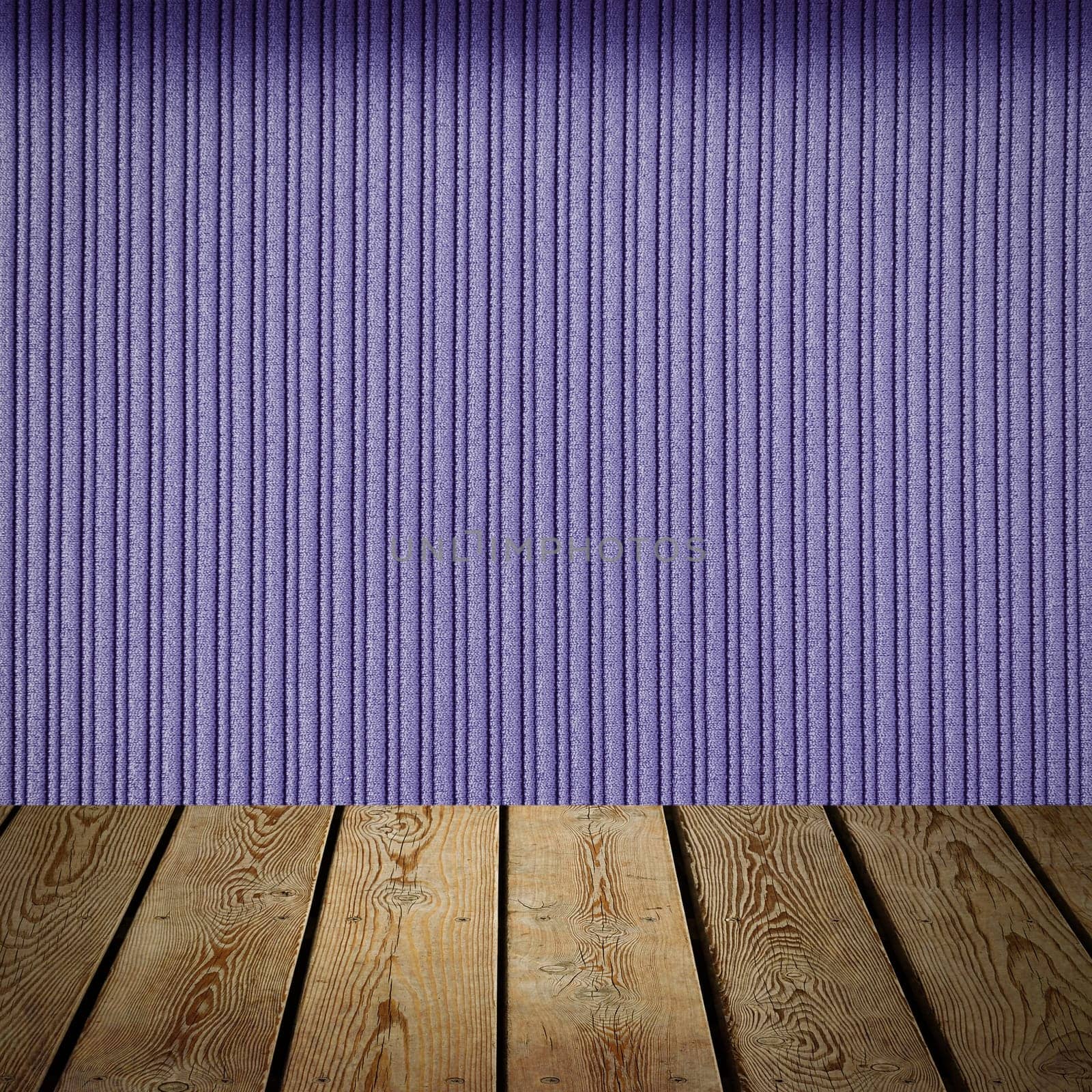 The background is blank wooden boards and a textured striped wall with gradient lighting and vignetting. For product demonstrations, free space, layout, mockup, perspective board, background board.