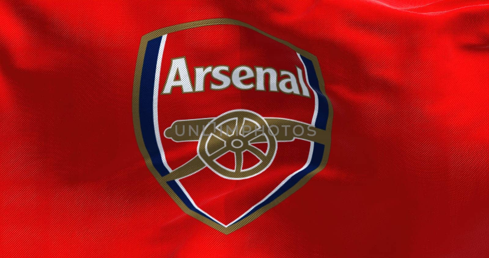 London, UK, May 2022: The flag of Arsenal Football Club waving. Arsenal is a professional football club based in Islington, London, England.