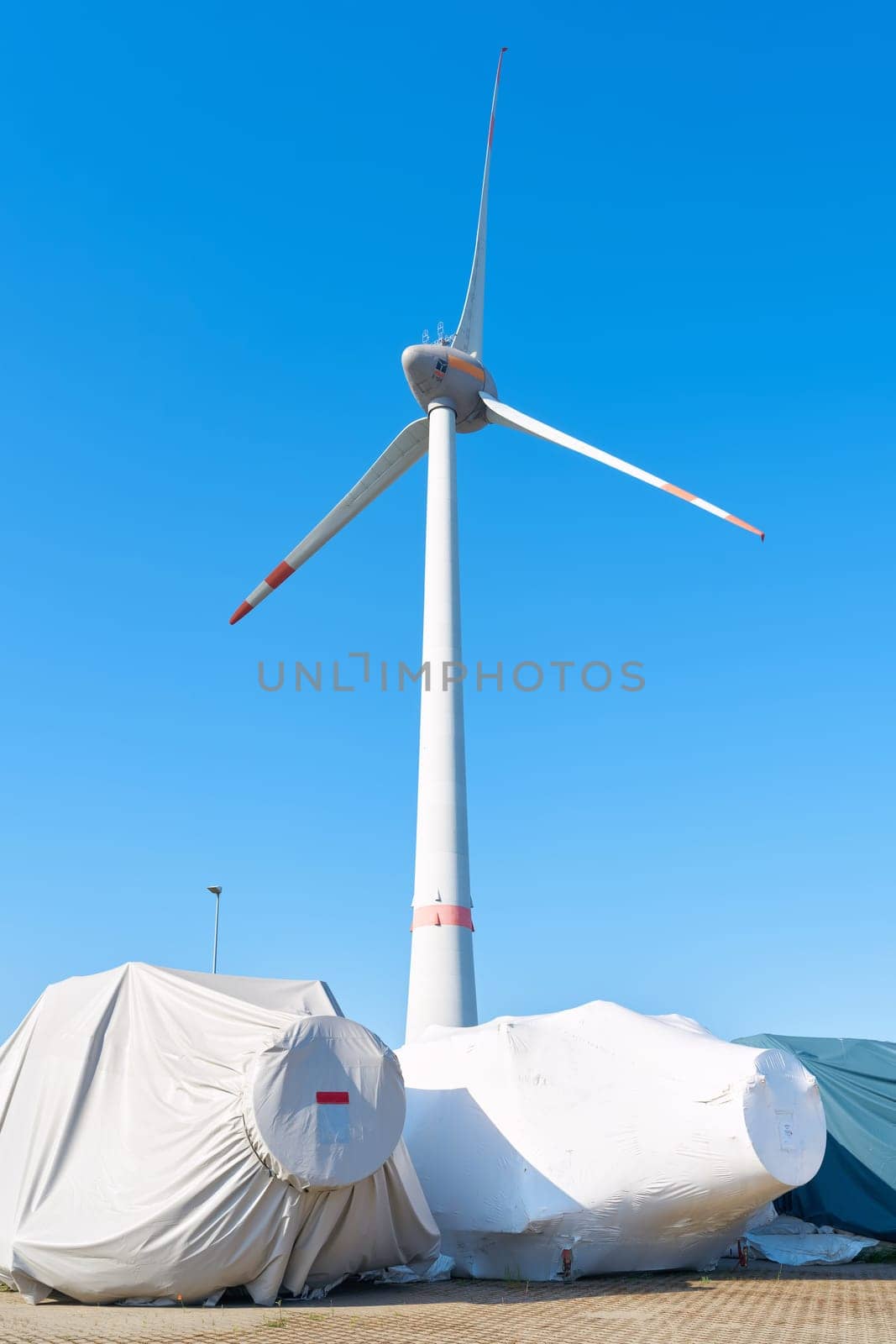 Storage yard for components of wind turbines of the manufacturer Enercon in the port of Magdeburg