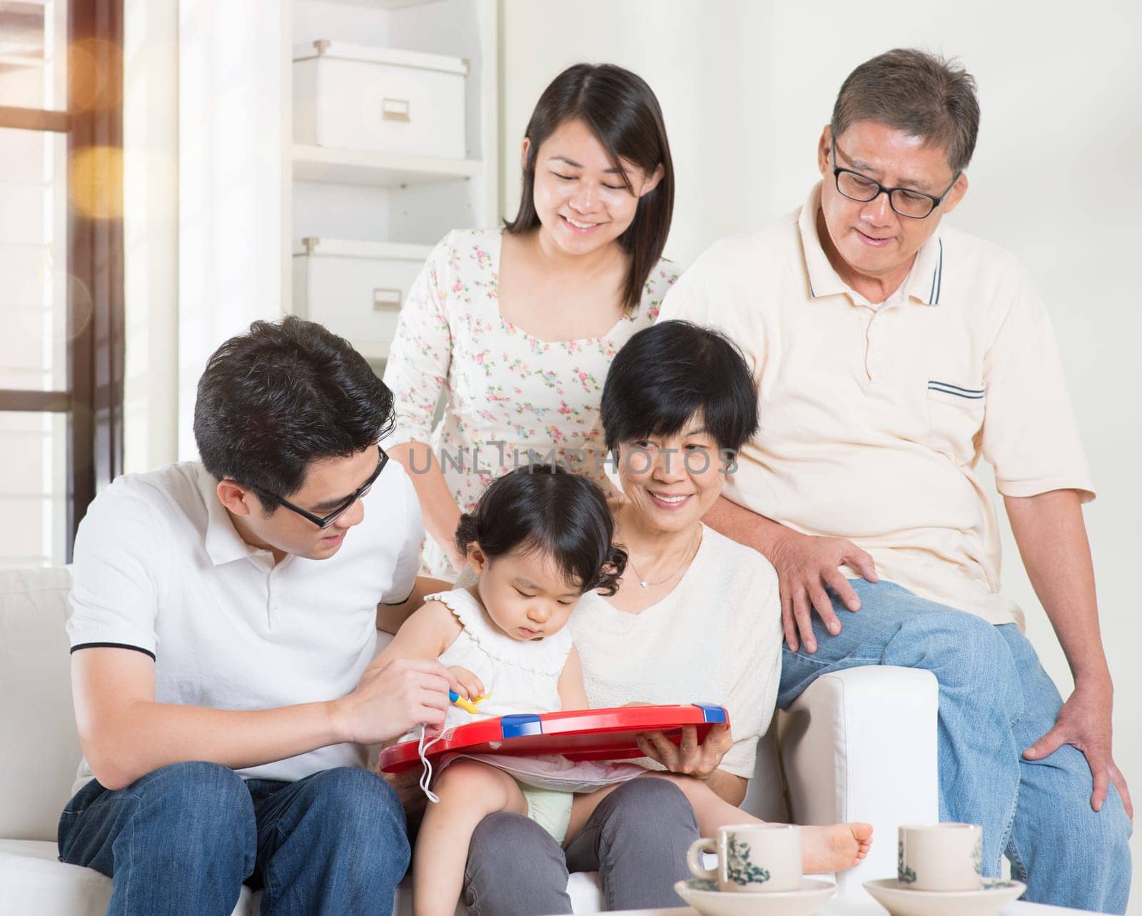 Asian multi generations lifestyle at home. Happy family portrait.