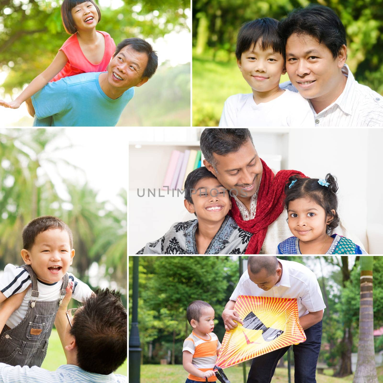Collage photo fathers day concept. Mixed race family having fun at indoor and outdoor park. All photos belong to me.