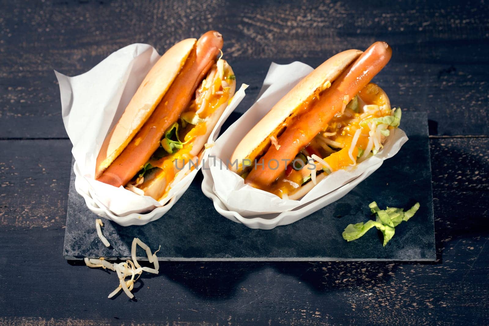NYC food trend - Asia hot dog,hot dog,mungo sprouts,Thai curry sauce,carrots,salad,studio