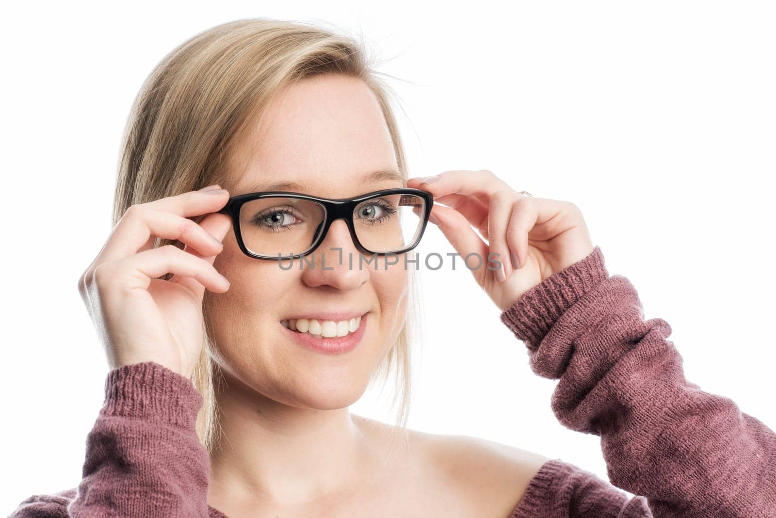 Woman with black glasses in portrait
