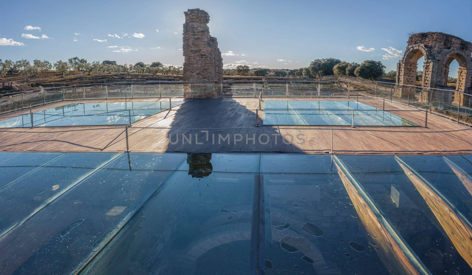 Glass protective floor of Caparra baths or thermae, Caceres, Extremadura, Spain