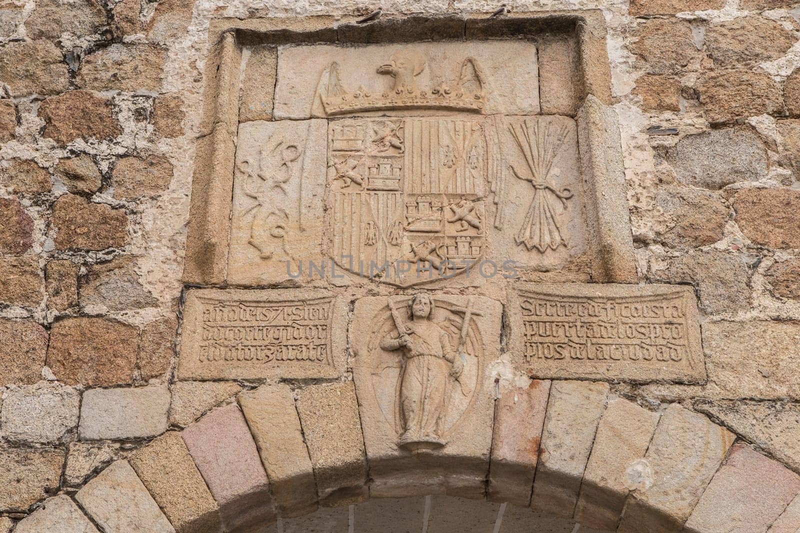 Berrozana Gate at Medieval street at Plasencia Old town, Caceres, Extremadura, Spain