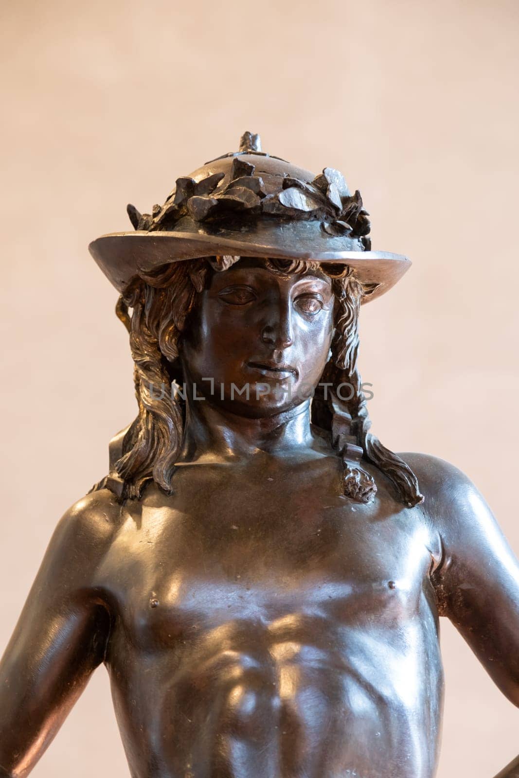 Florence, Italy - Circa July 2021: David by Donatello - 1469. Italian Renaissance art. The first nude statue made since antiquity and Donatello's masterpiece.