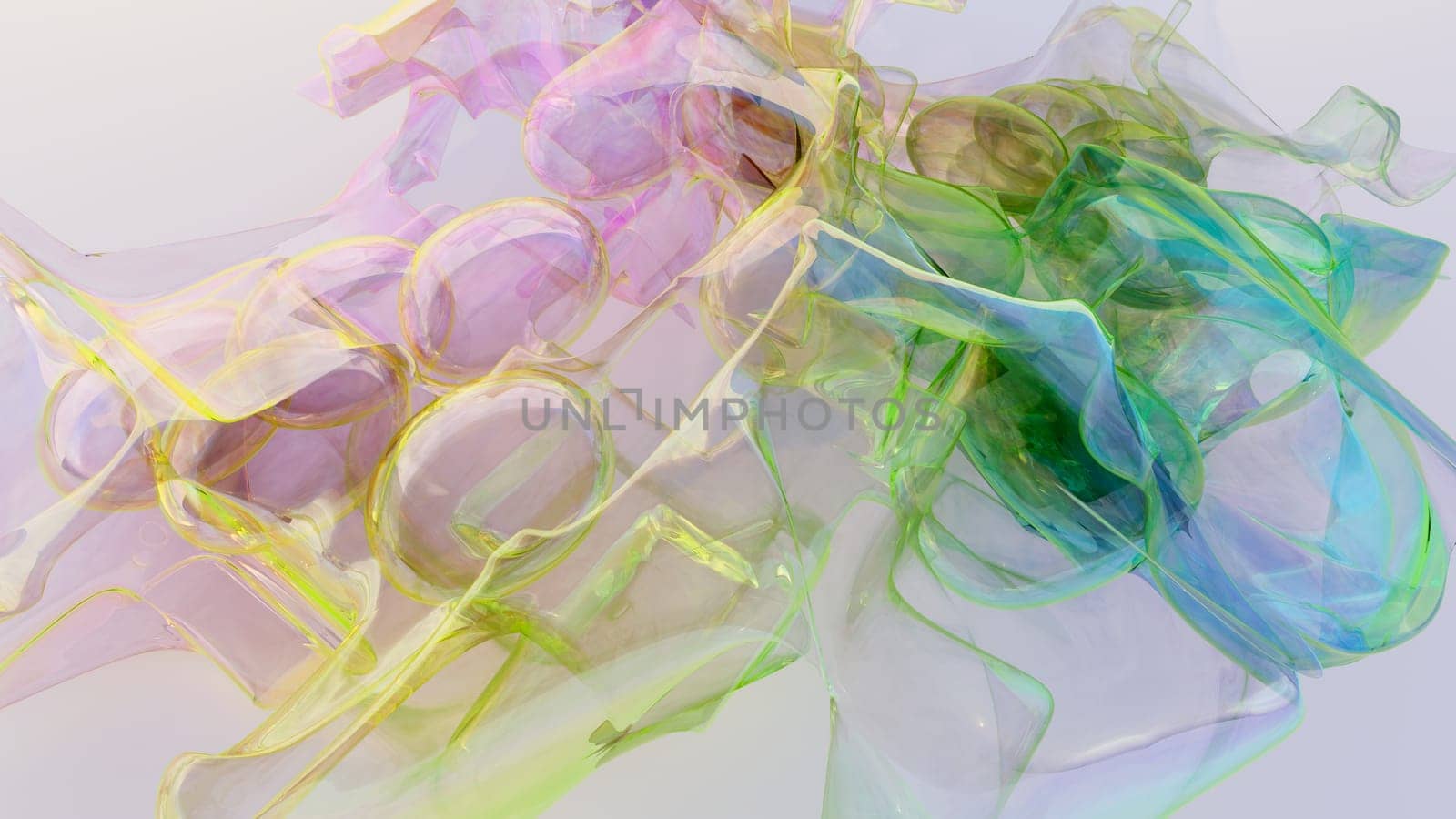 abstract liquid soap bubbles splash water transparent foam liquid pastel colors background 3D illustration
