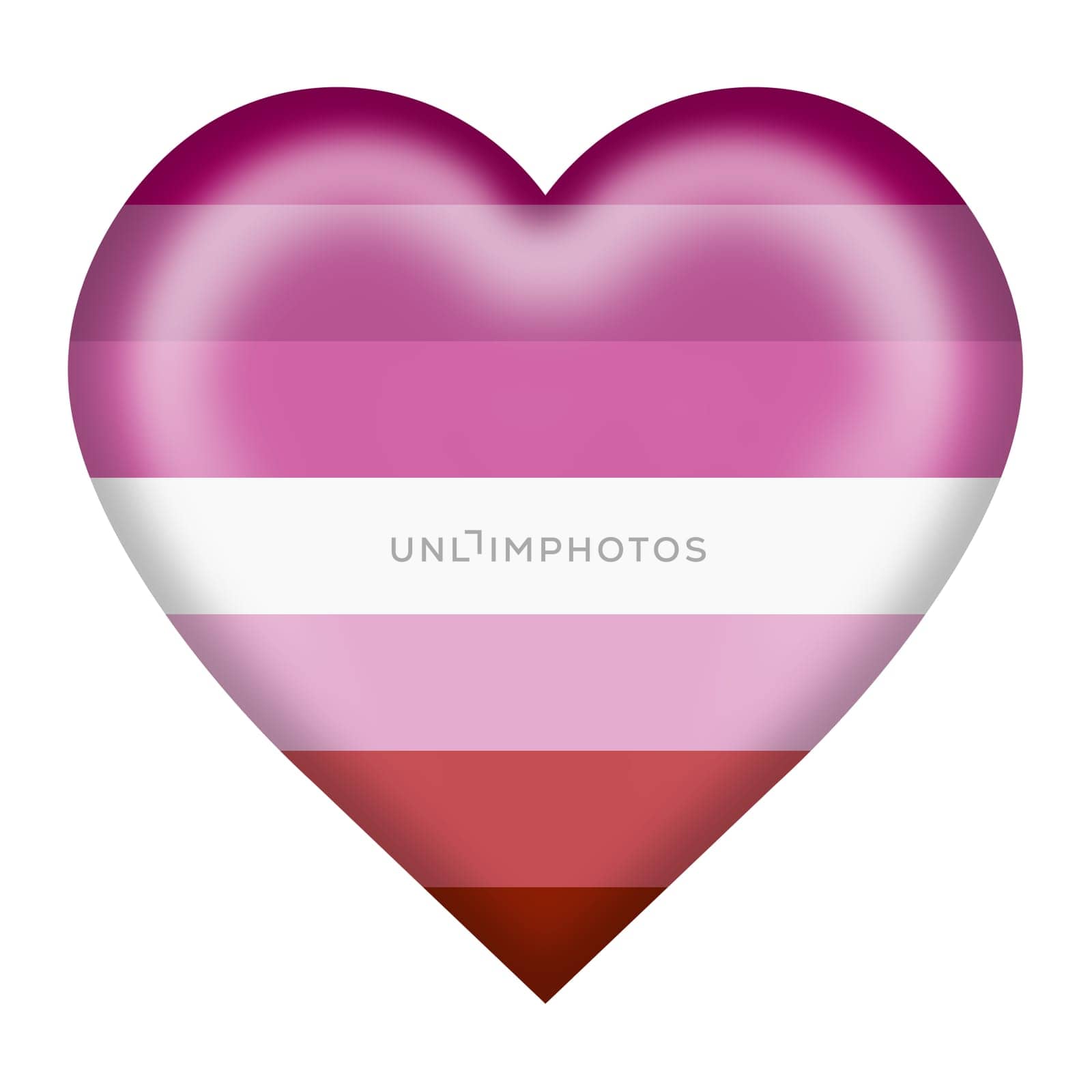 A Lesbian pride rainbow flag heart button isolated on white with clipping path 3d illustration