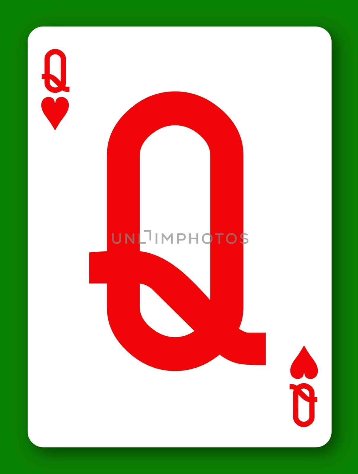 A Queen of Hearts 3d illustration playing card with clipping path to remove background and shadow