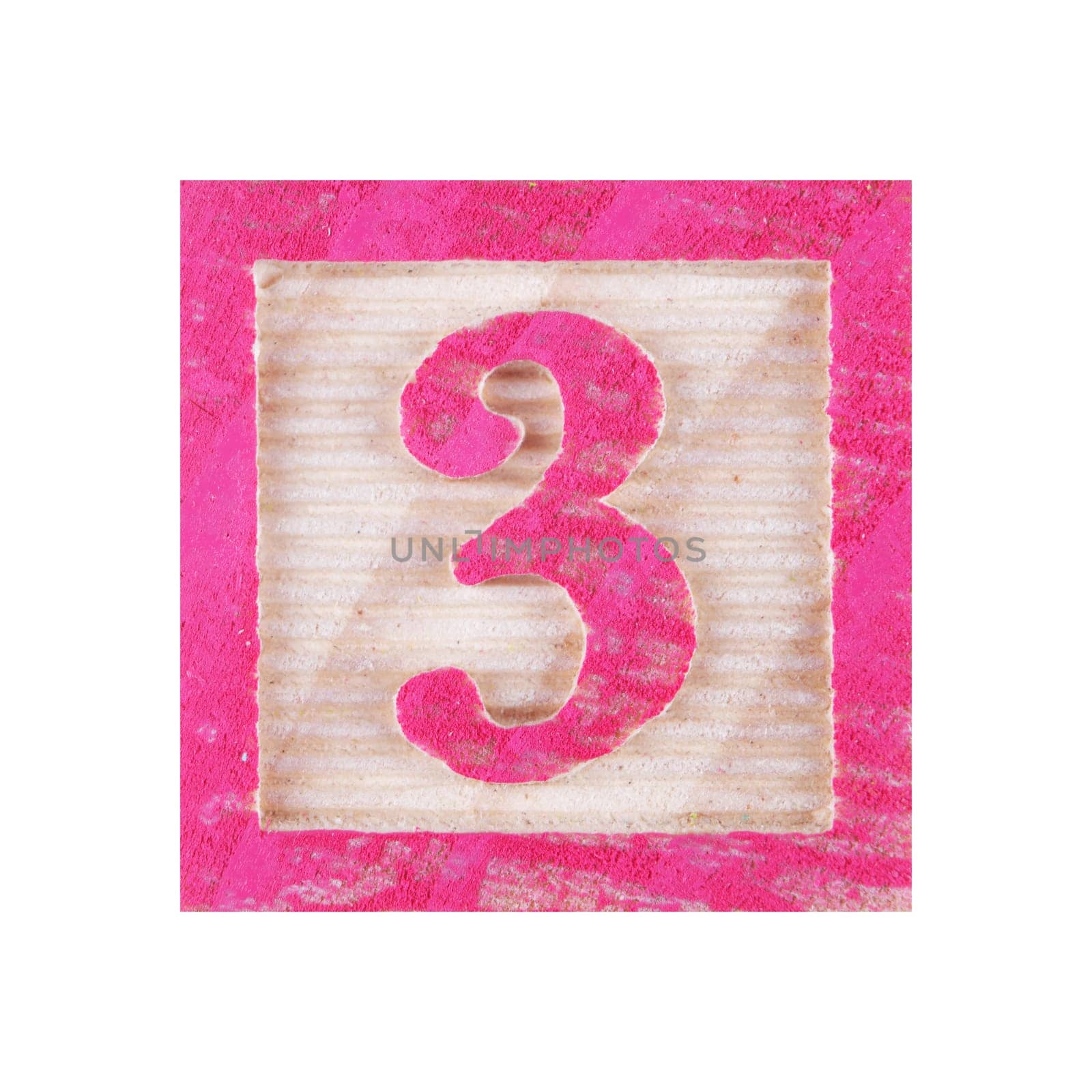 A number 3 three childs wood block on white with clipping path