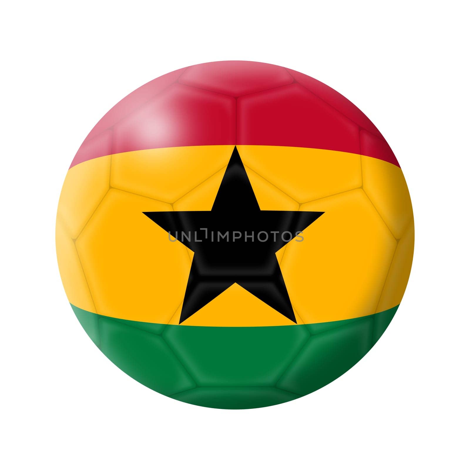 A Ghana soccer ball football 3d illustration isolated on white with clipping path