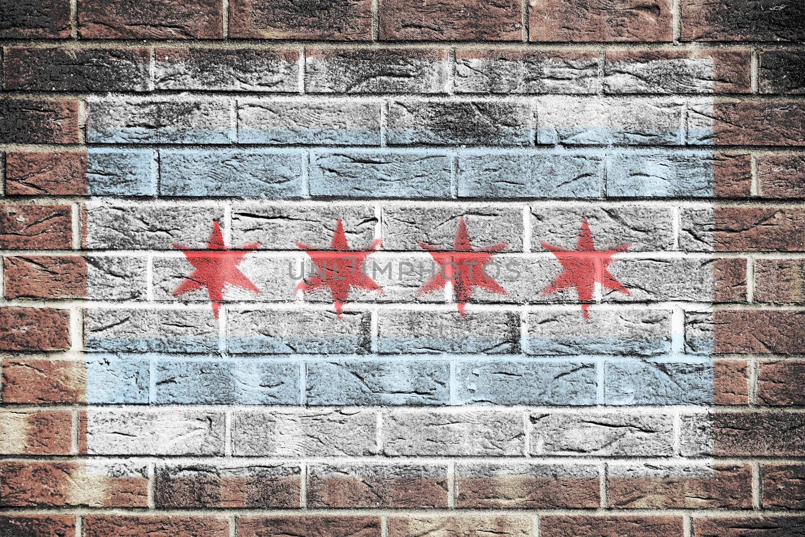 A Chicago flag on a brick wall background