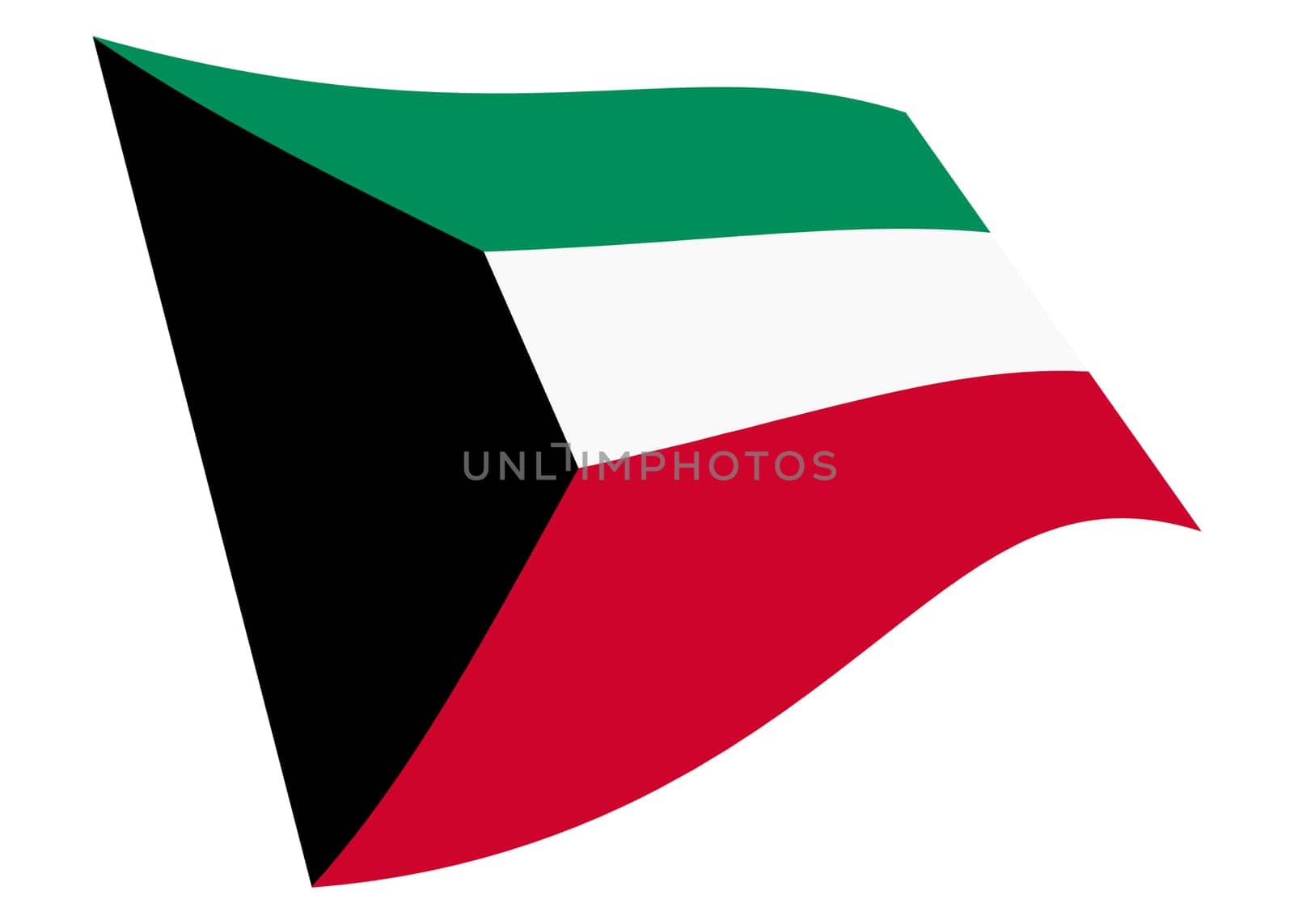 A Kuwait waving flag 3d illustration isolated on white with clipping path