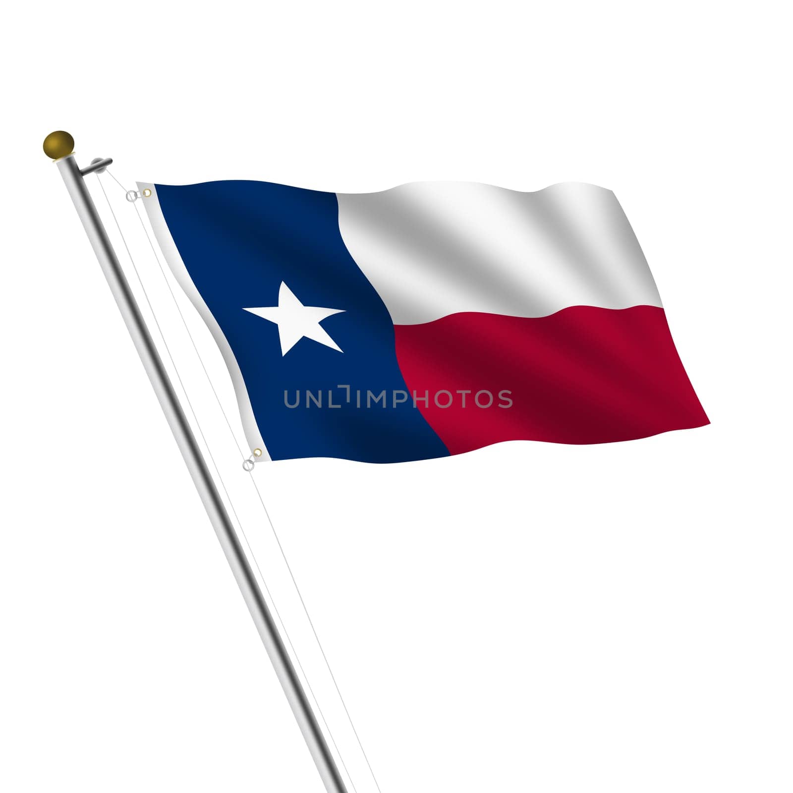 A Texas Flagpole 3d illustration on white with clipping path