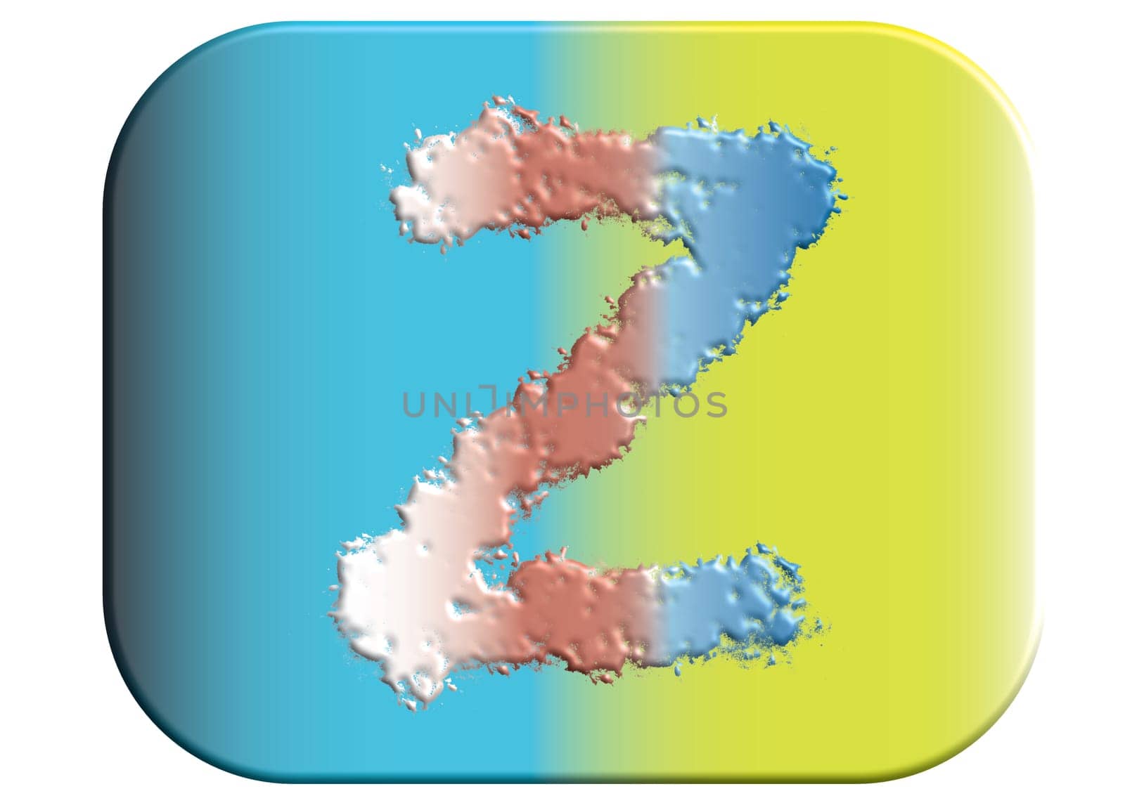The symbol Z sign on the background of the ukraine flag. Designation of Russian troops with the sign Z. War Russia UKRAINE.