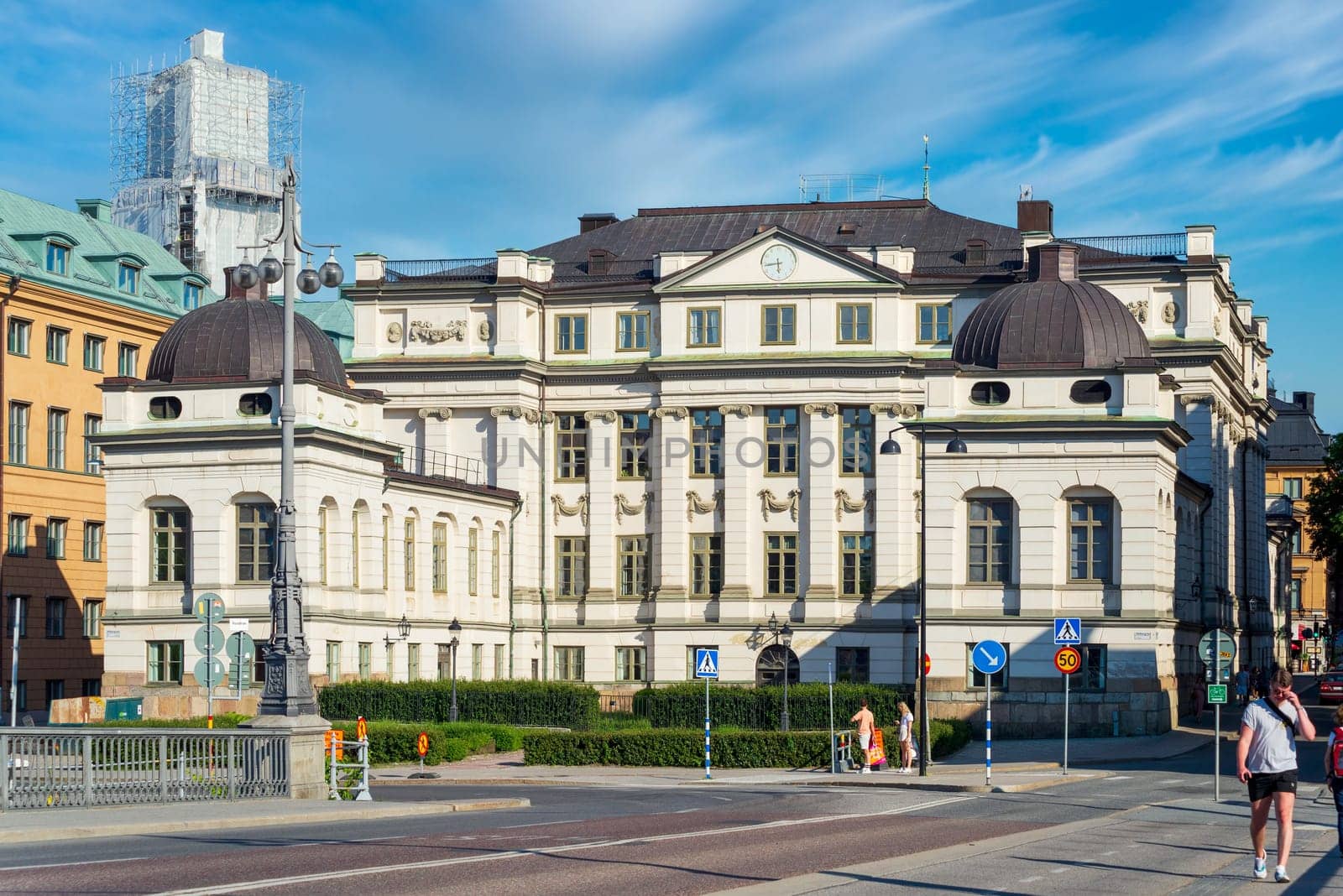 Stockholm, Sweden - June 26 2022: Supreme Court of Sweden building, or Hogsta Domstolen, abbreviated HD, located in the old city of Stockholm, or Gamla stan, in a summer day