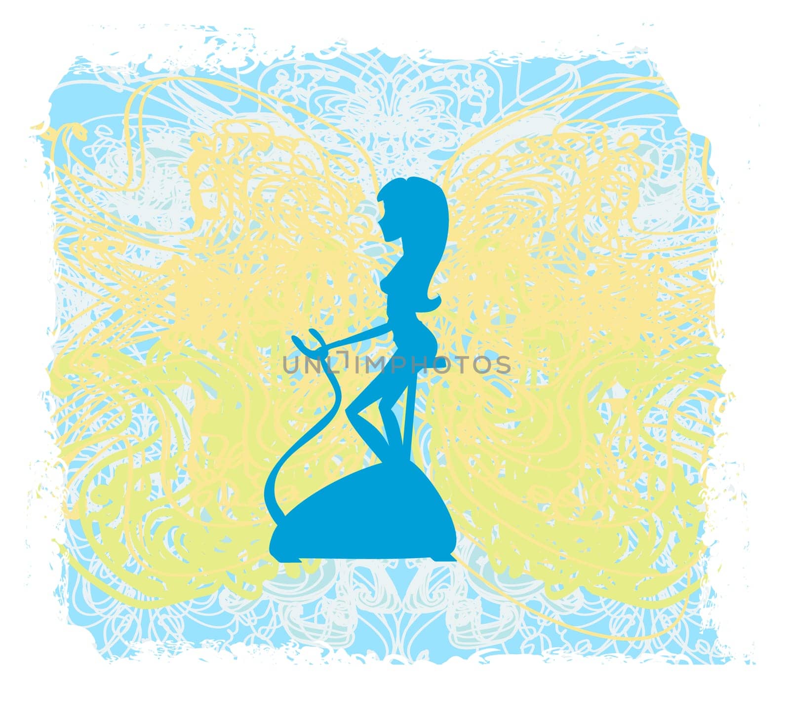 Girl on the exercise bike - Grunge Background