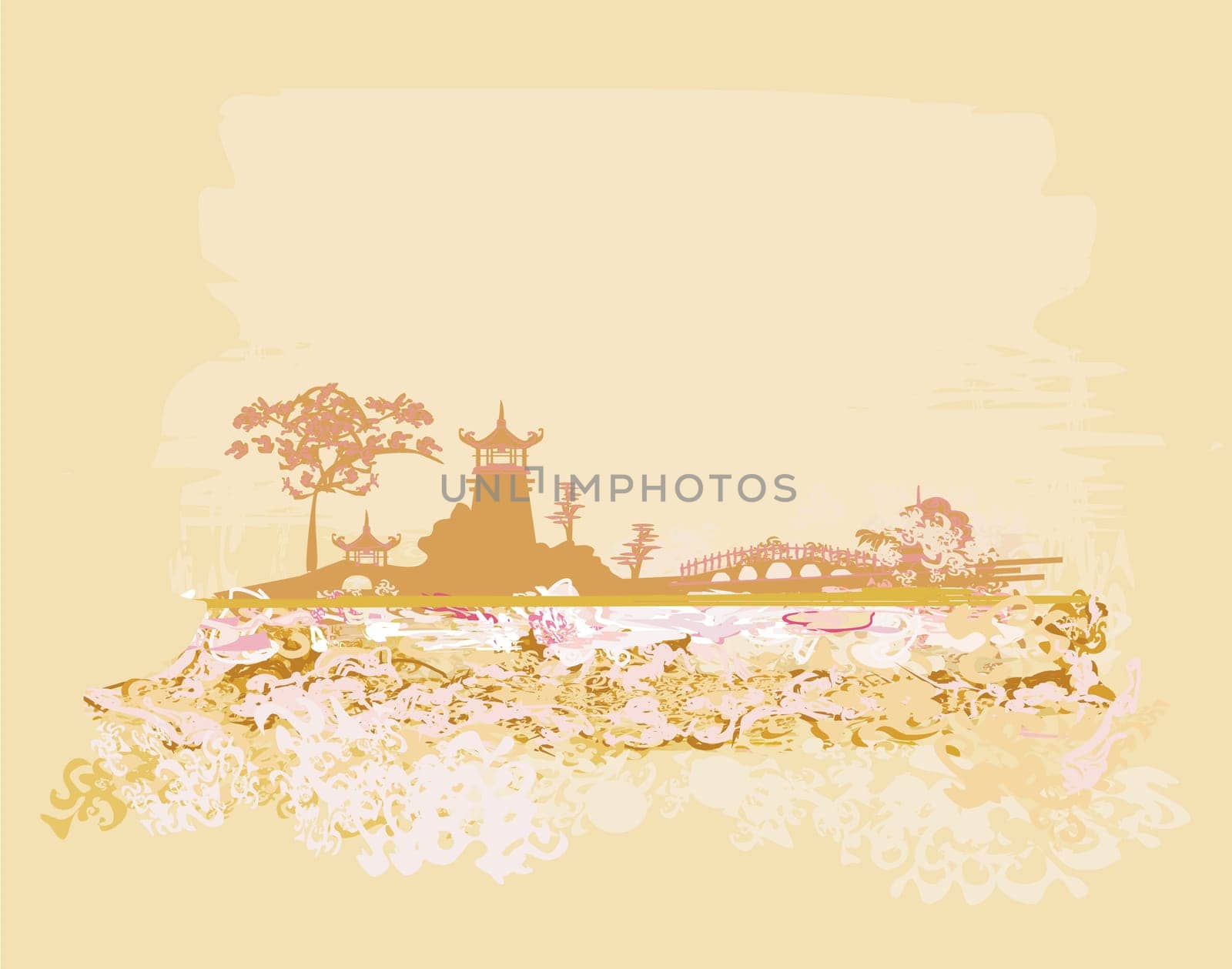 old paper with Asian Landscape