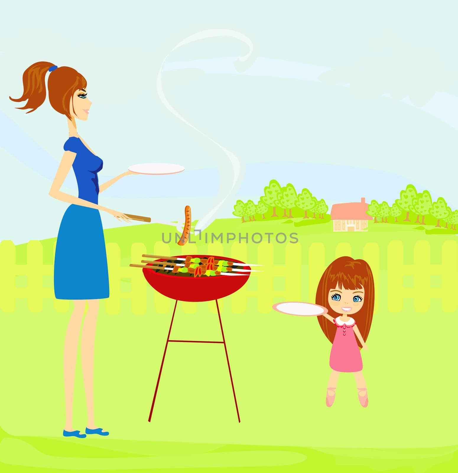 vector illustration of a family having a picnic in a park
