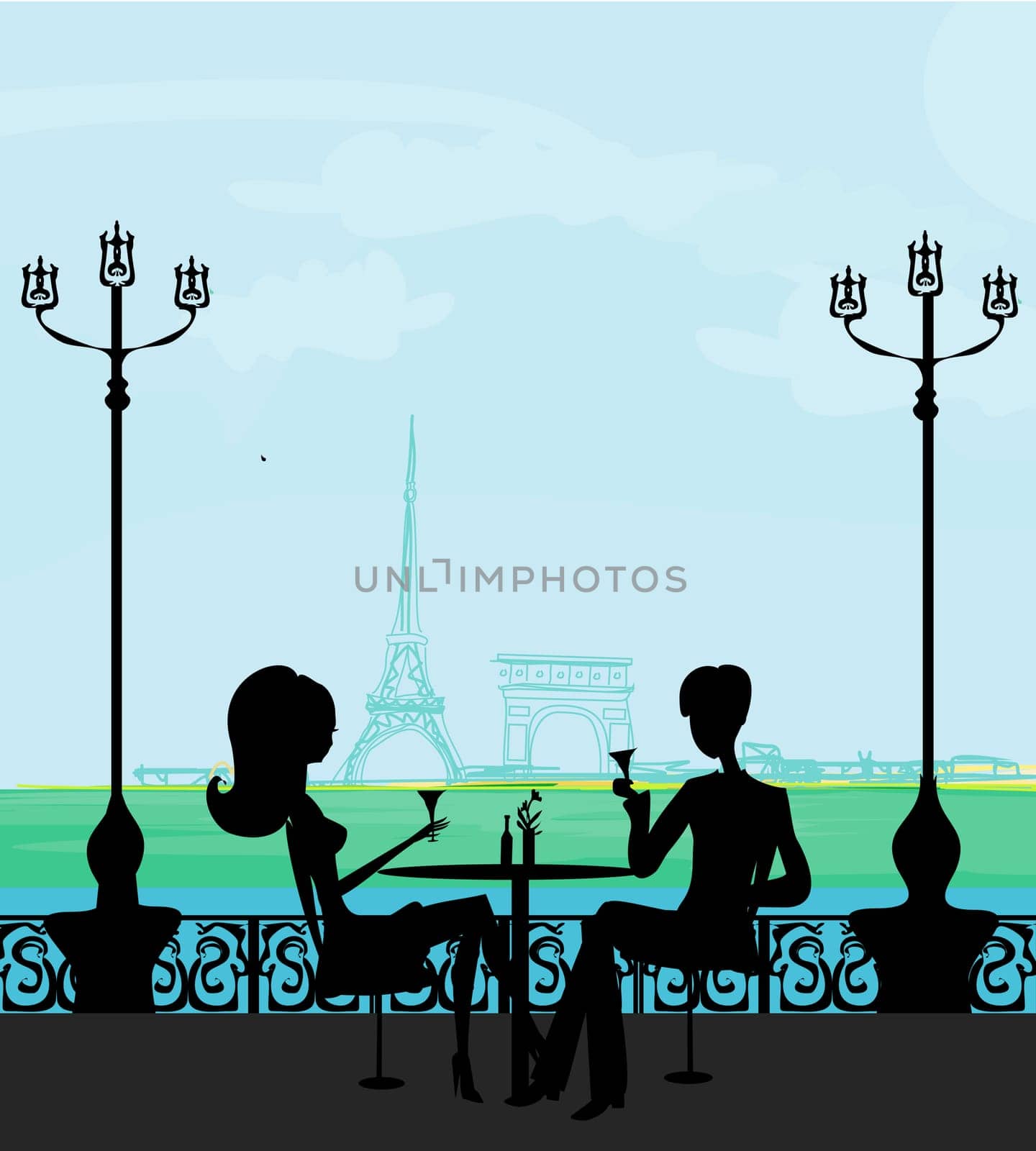 Young couple flirt and drink champagne in Paris