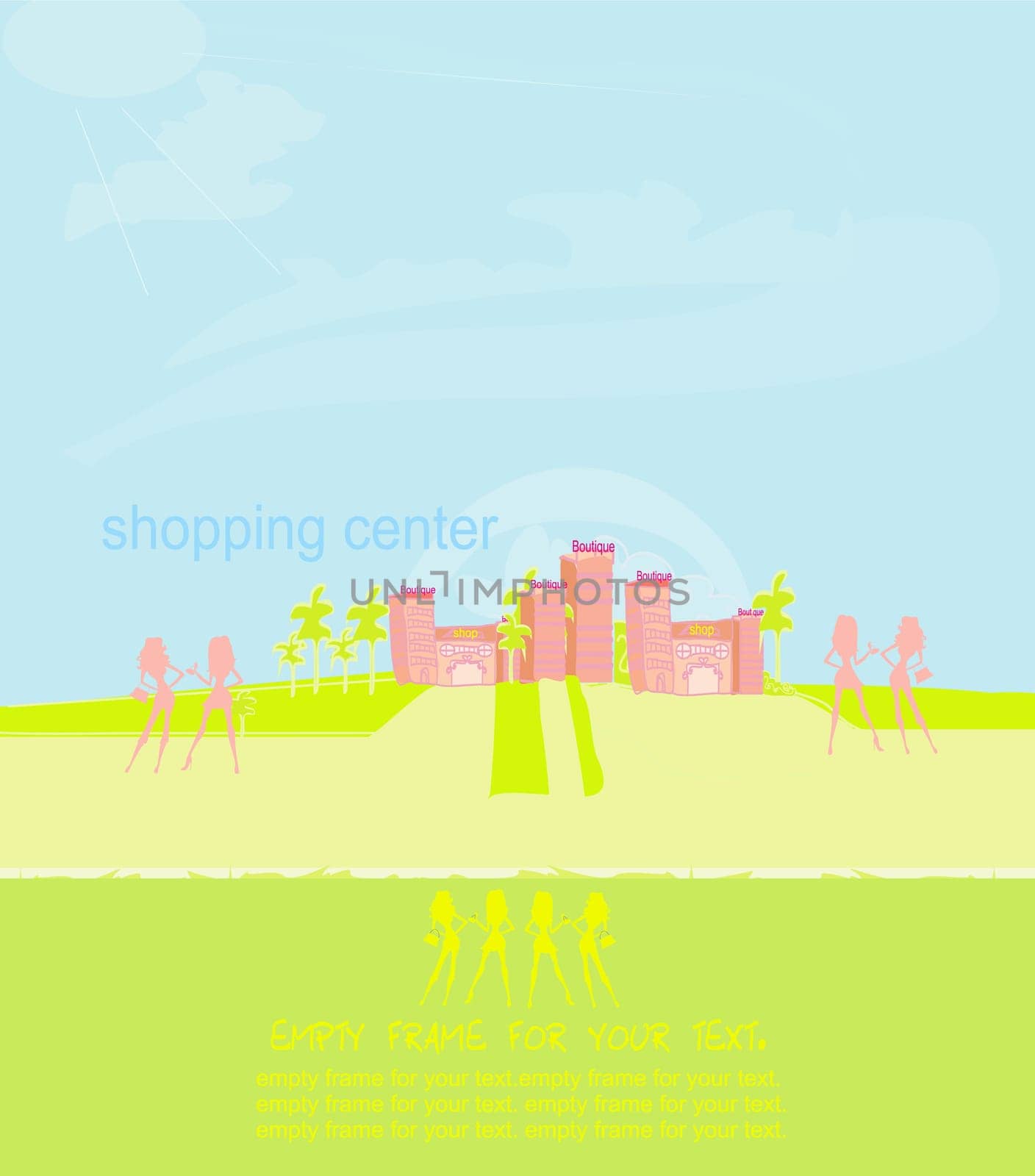 fashion silhouette girls on a shopping center background