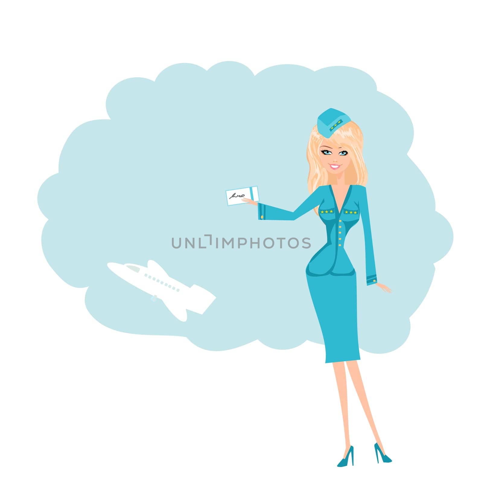 Beautiful stewardess with ticket