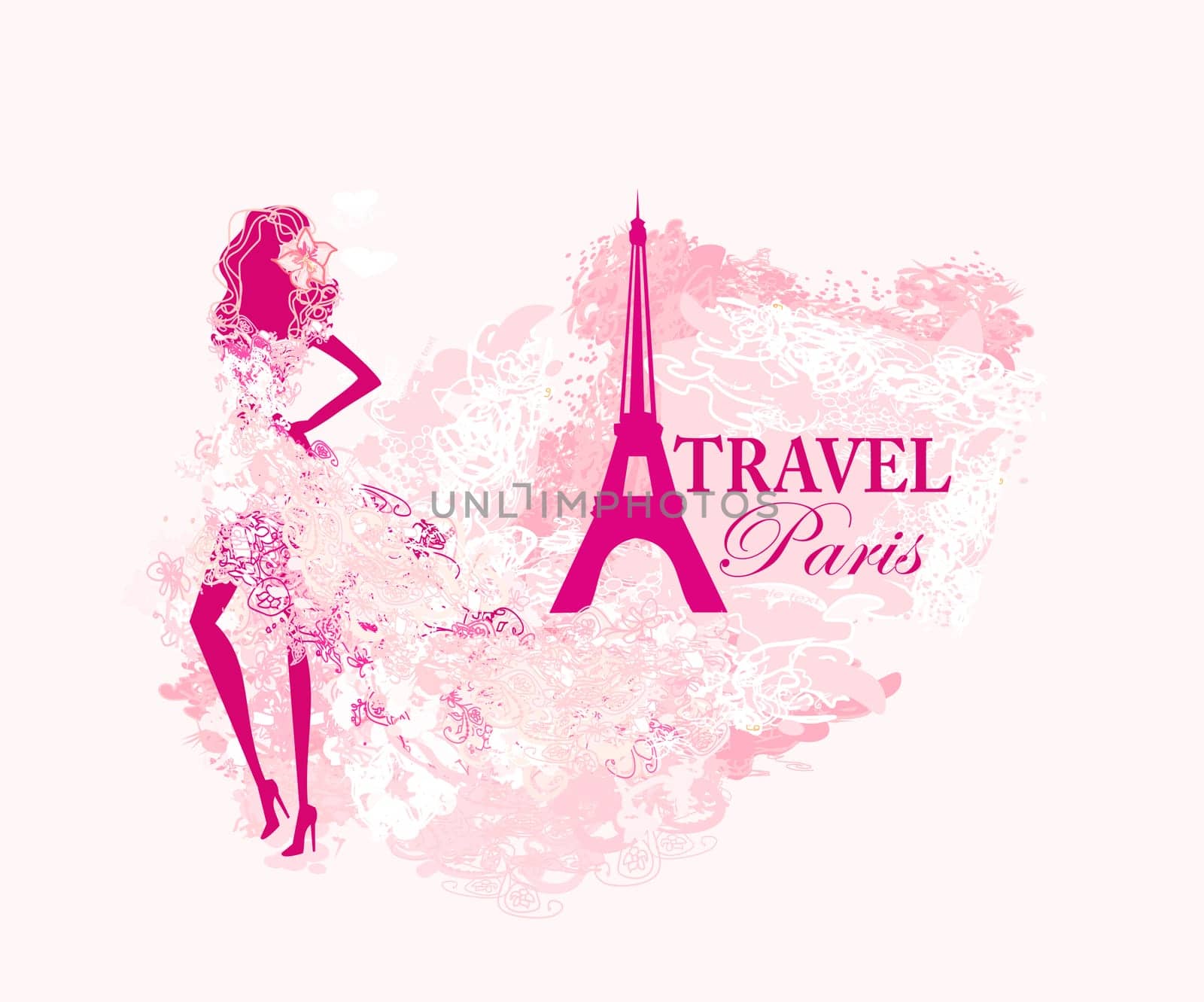 beautiful women Shopping in Paris - vector card