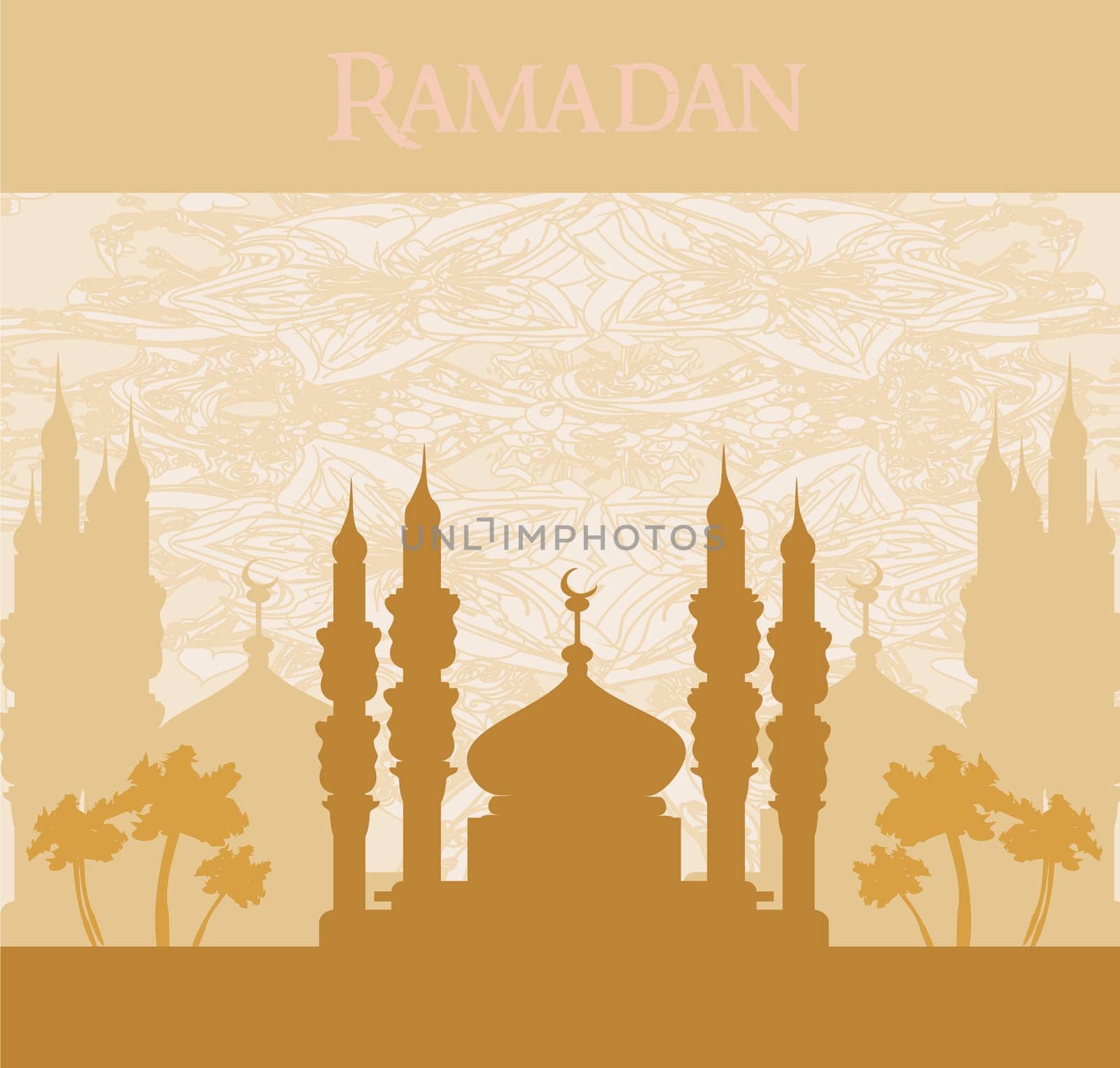Ramadan background - mosque silhouette vector card